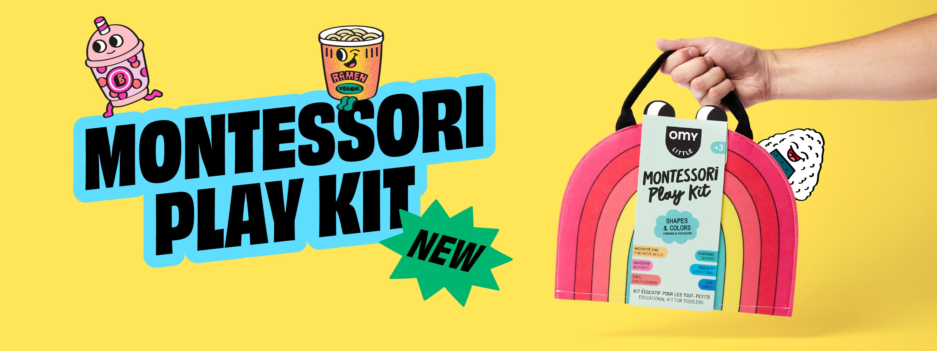 Nouvelle collection Montessori Play Kit OMY – kit éducatif Montessori pour enfants, sac arc-en-ciel coloré, apprentissage des formes et couleurs, jeu créatif et sensoriel