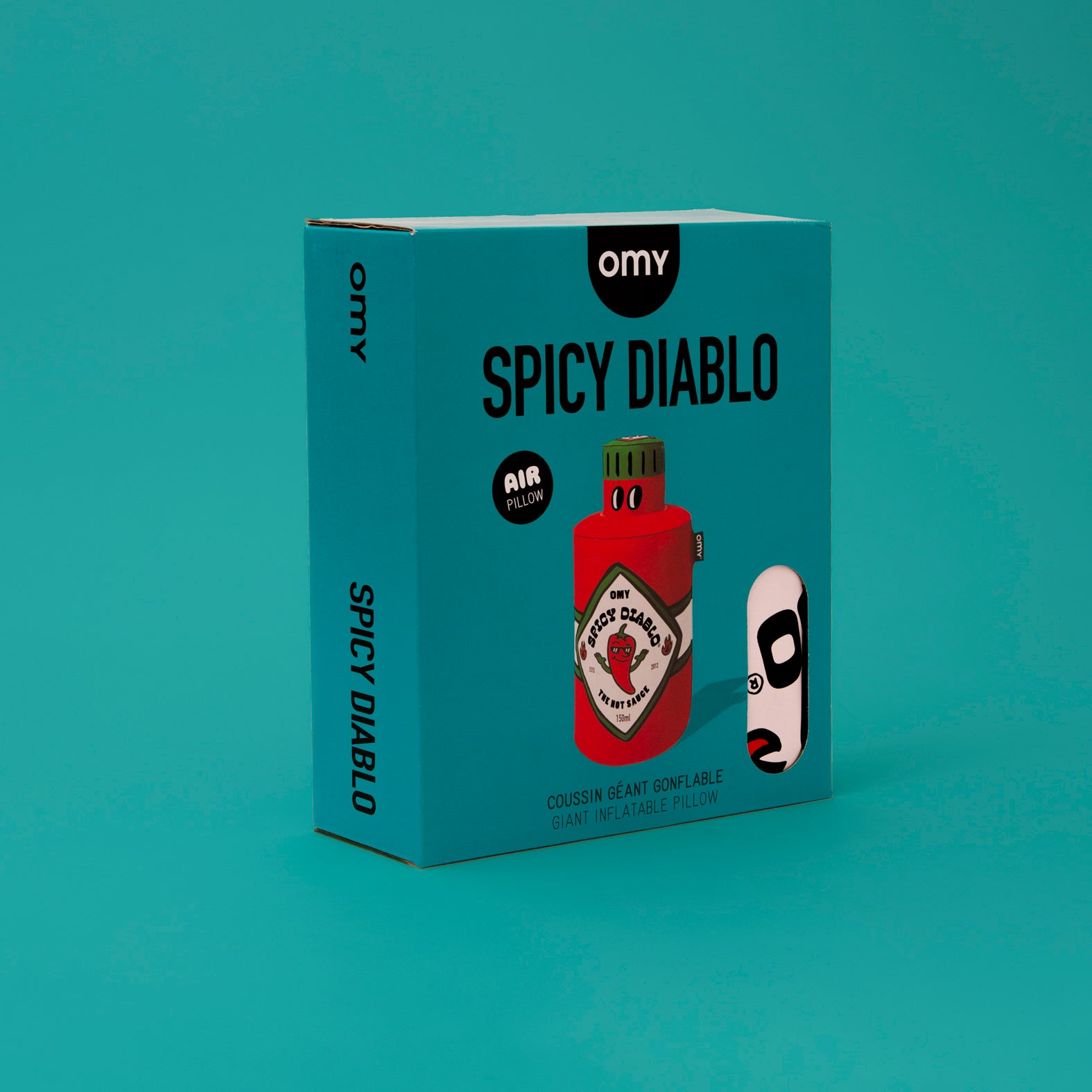 Boîte du coussin gonflable Spicy Diablo OMY – Design épicé et humour décalé