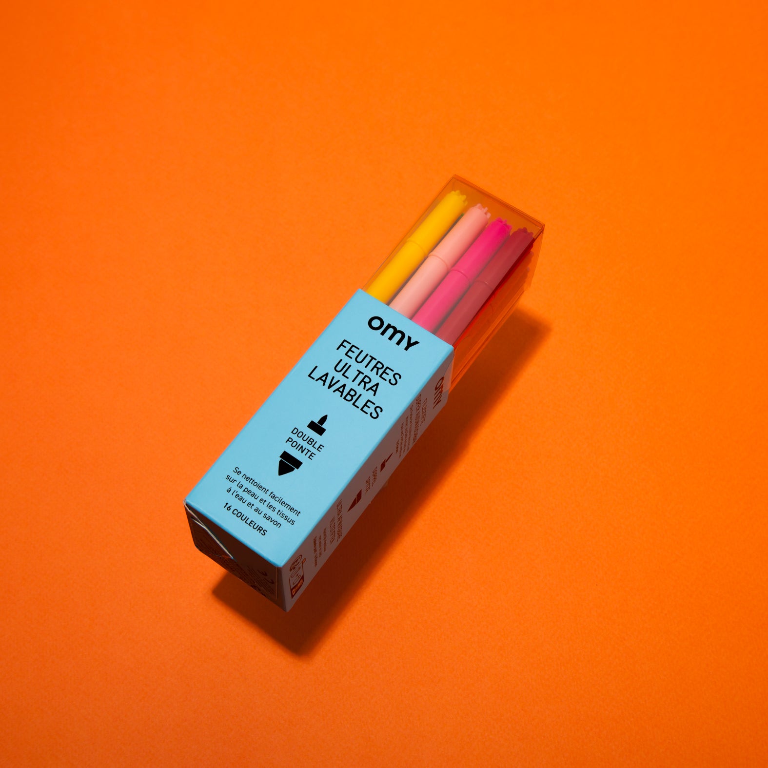 Boîte de feutres ultralavables OMY – 16 couleurs faciles à nettoyer