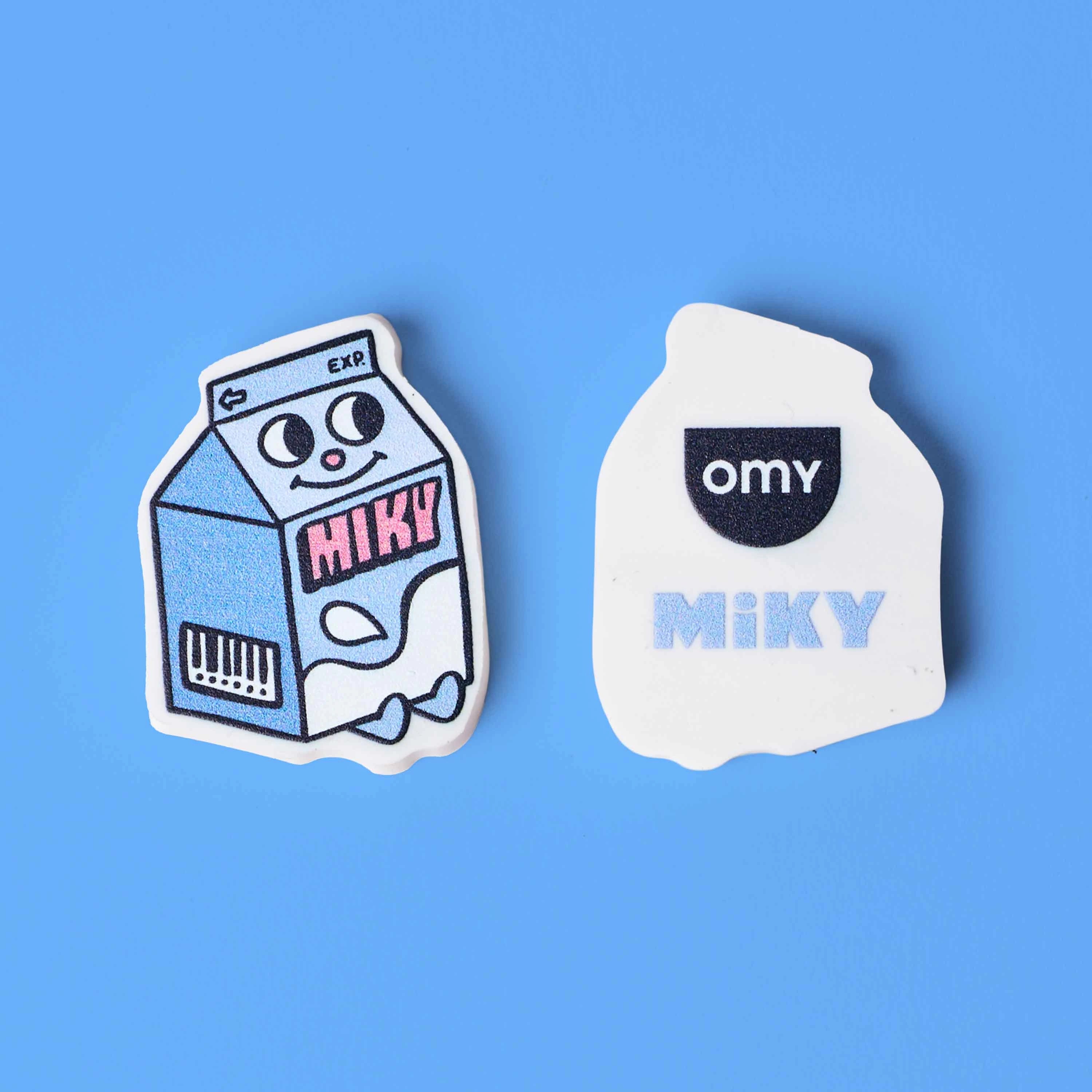 Gomme parfumée OMY Eraser Buddies Miky en forme de brique de lait avec design recto verso