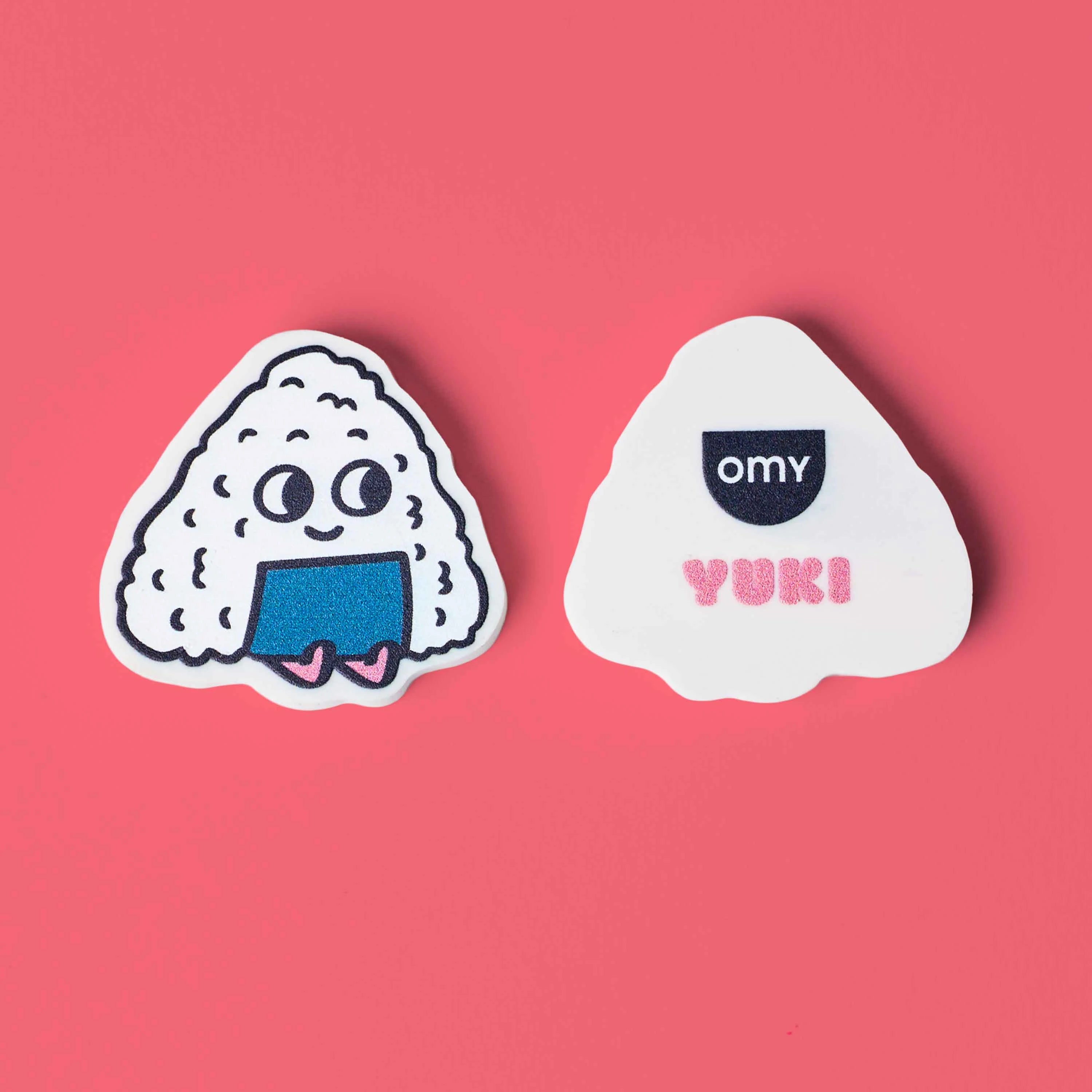 gomme kawaii onigiri Yuki parfumee OMY vue face et dos fond corail