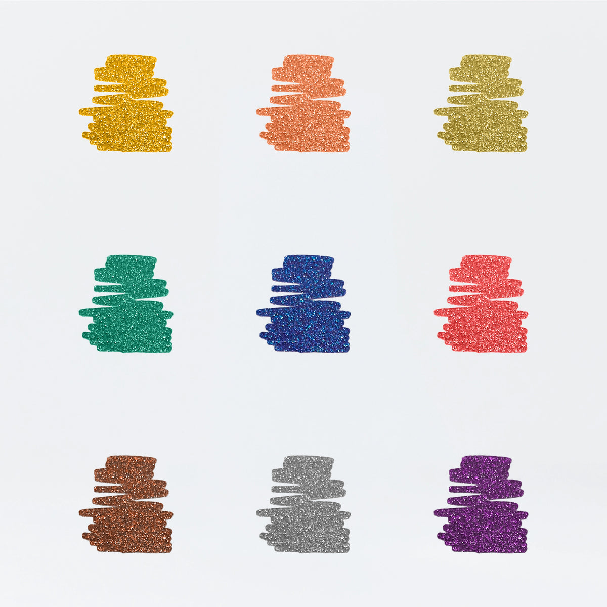 Nuancier des 9 couleurs pailletées des feutres Glitter Club OMY.