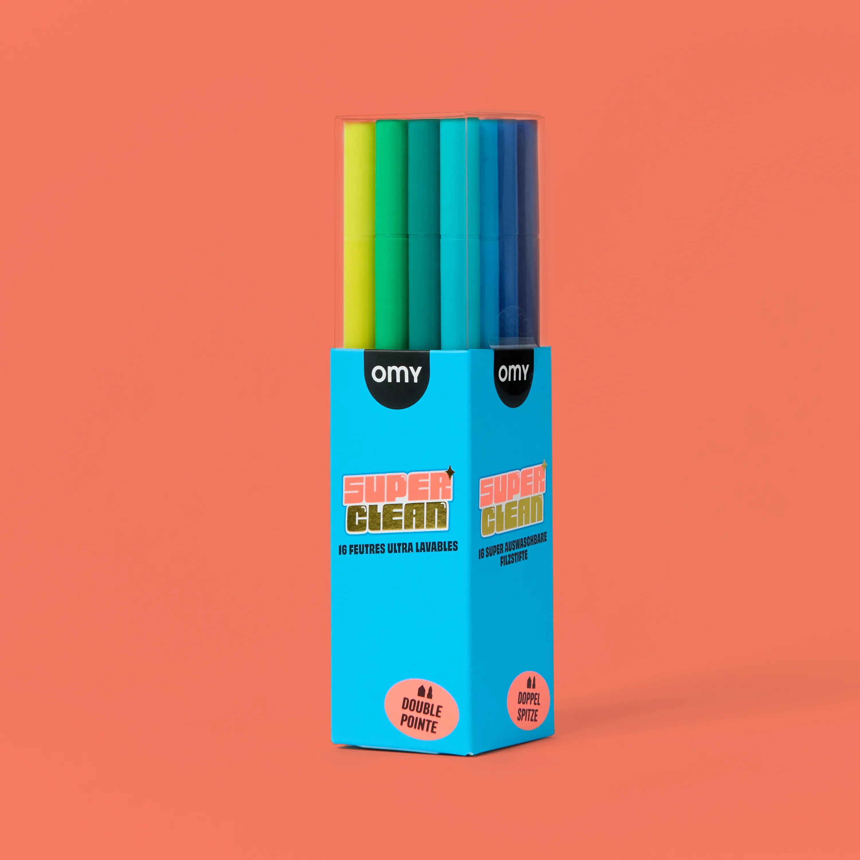 Feutres Super Clean OMY présentés dans leur emballage coloré.