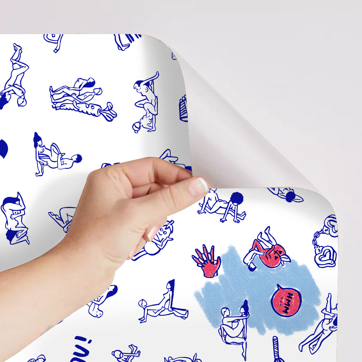 Détail papier adhésif décoratif adulte Kamasutra 69, film vinyle repositionnable facile à poser sur surface lisse, idéal meubles et objets