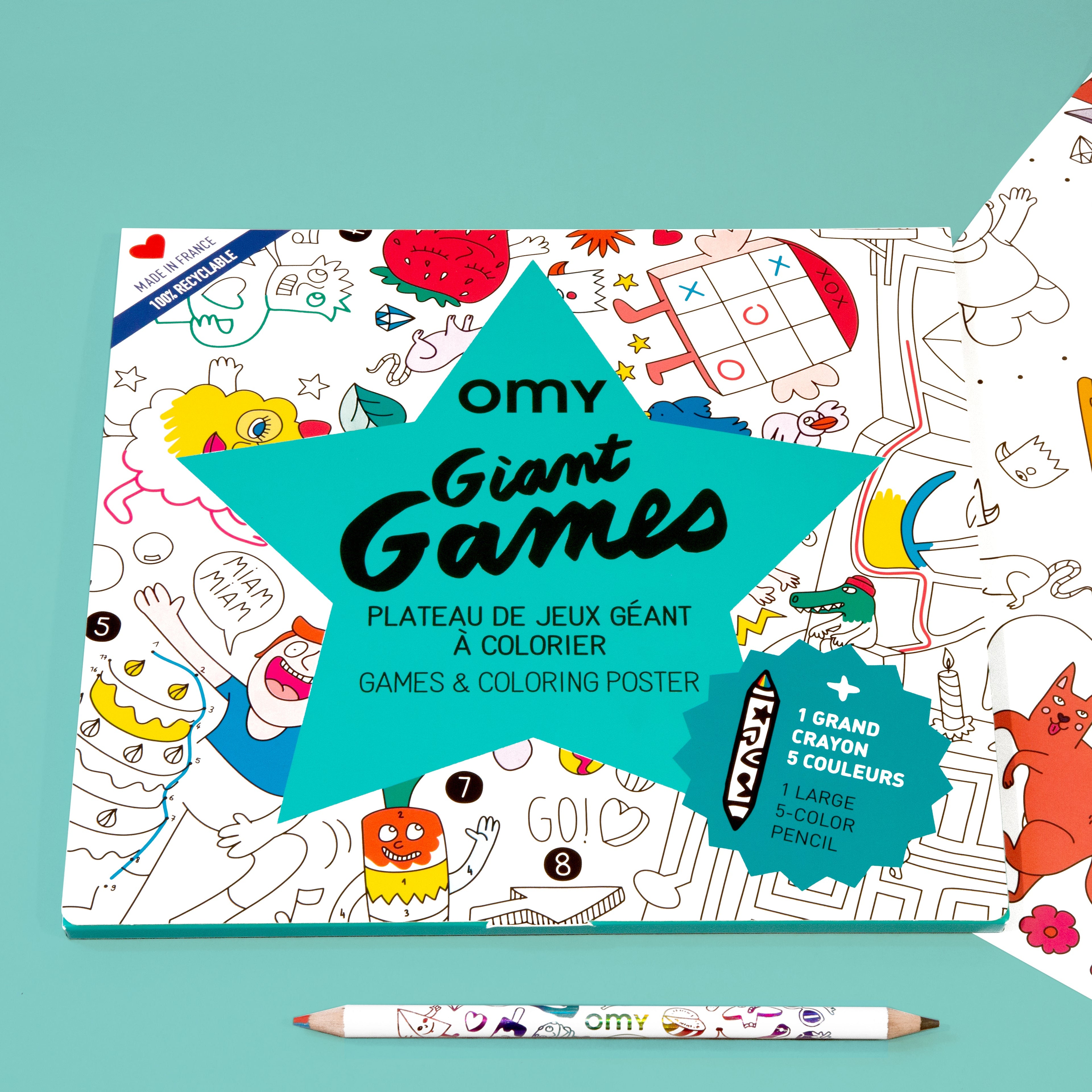 Crayon double fourni avec le poster géant Giant Games – 1 mine 4 couleurs + 1 mine graphite