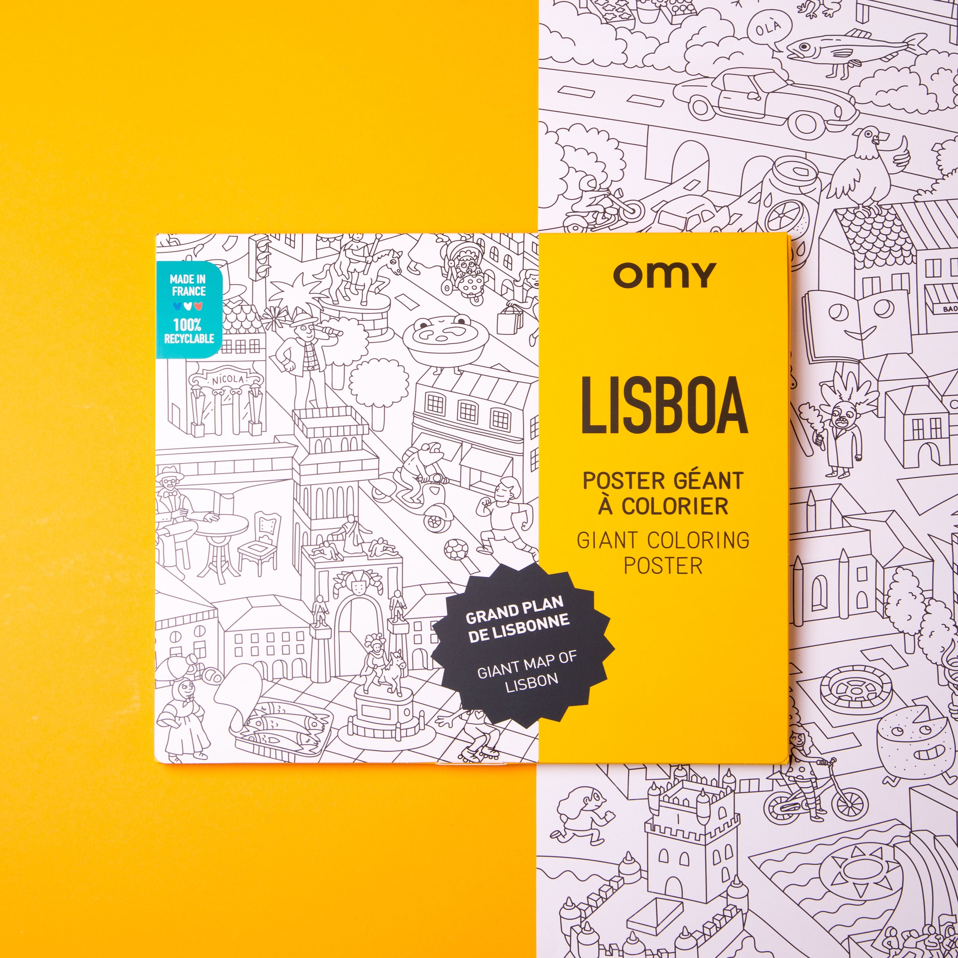 Poster géant Lisbonne en noir et blanc avec pochette OMY assortie