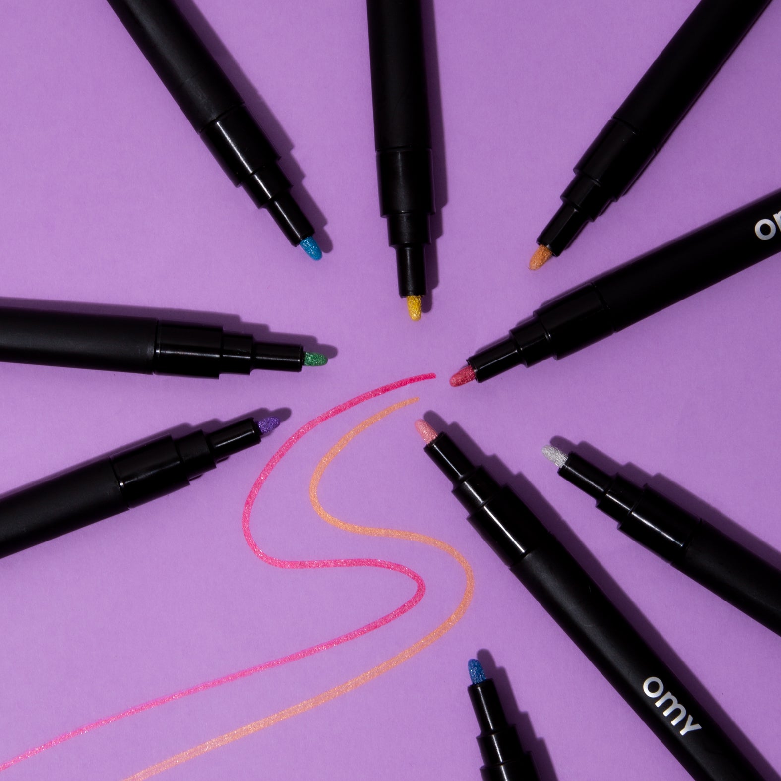 Feutres OMY pailletés formant un cercle, dessin lumineux au centre, outils de dessin artistique pour enfants et adultes