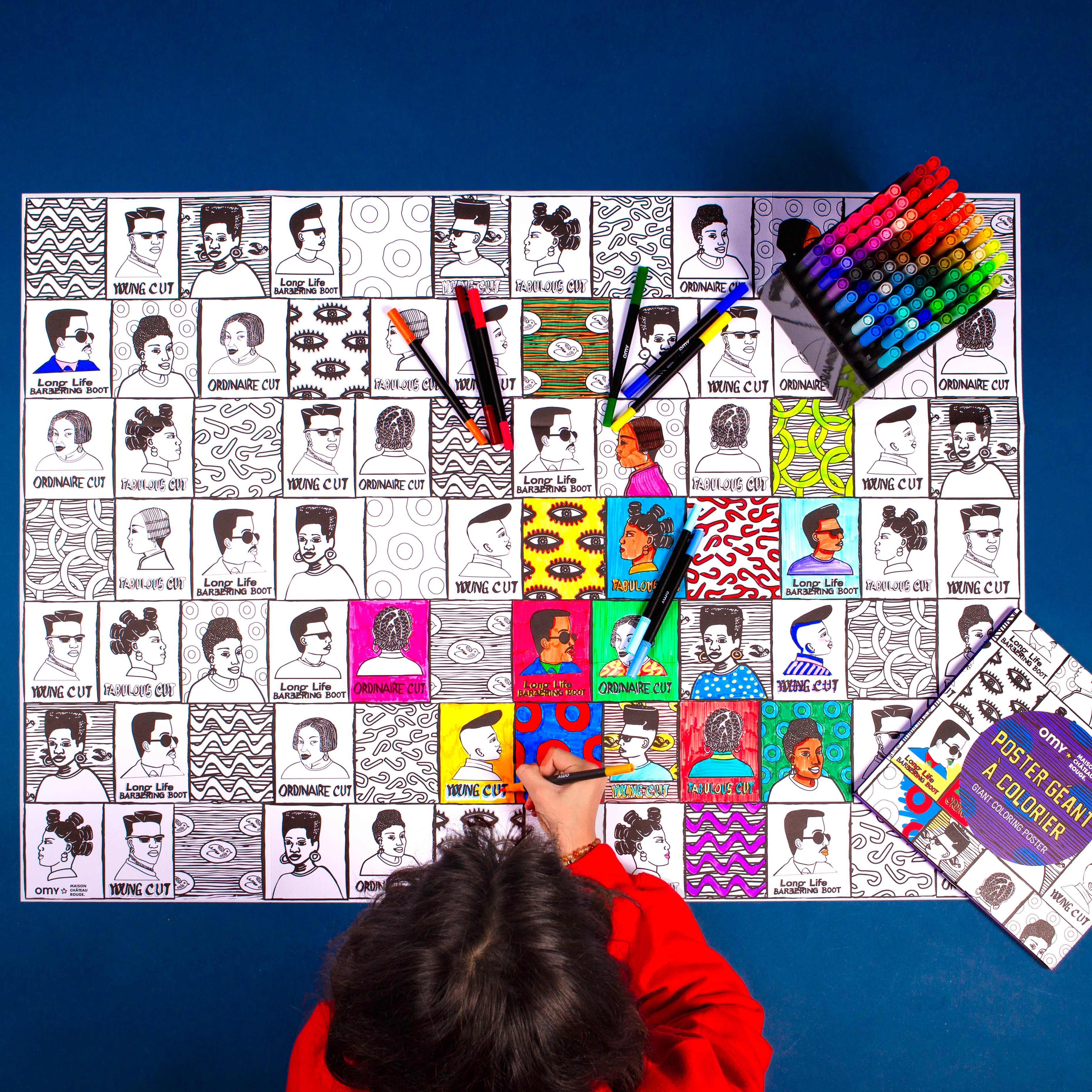Poster à colorier géant OMY x Maison Château Rouge – Hommage aux enseignes de coiffure d’Afrique de l’Ouest
