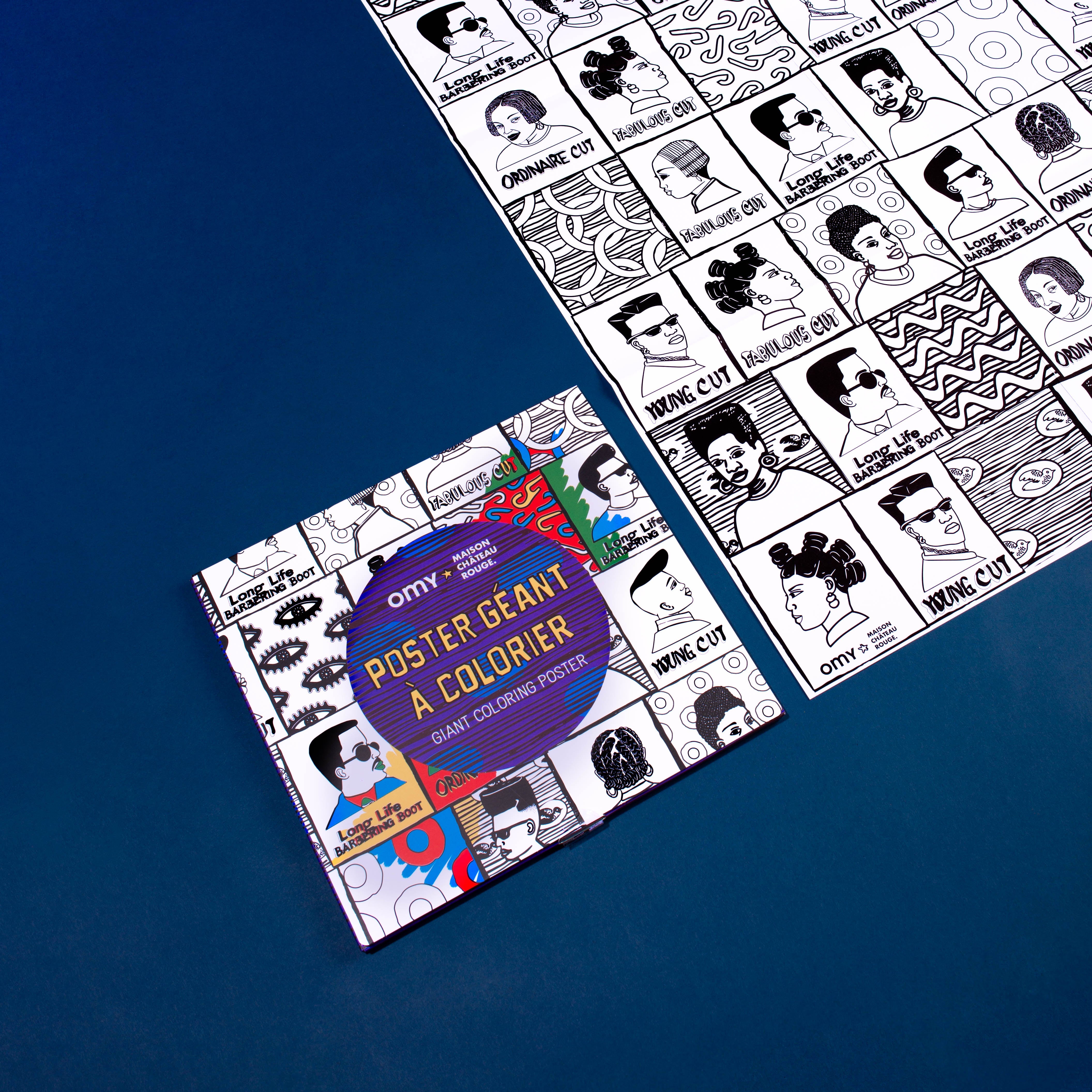 Détails du poster à colorier inspiré des salons de coiffure africains – Collaboration Maison Château Rouge