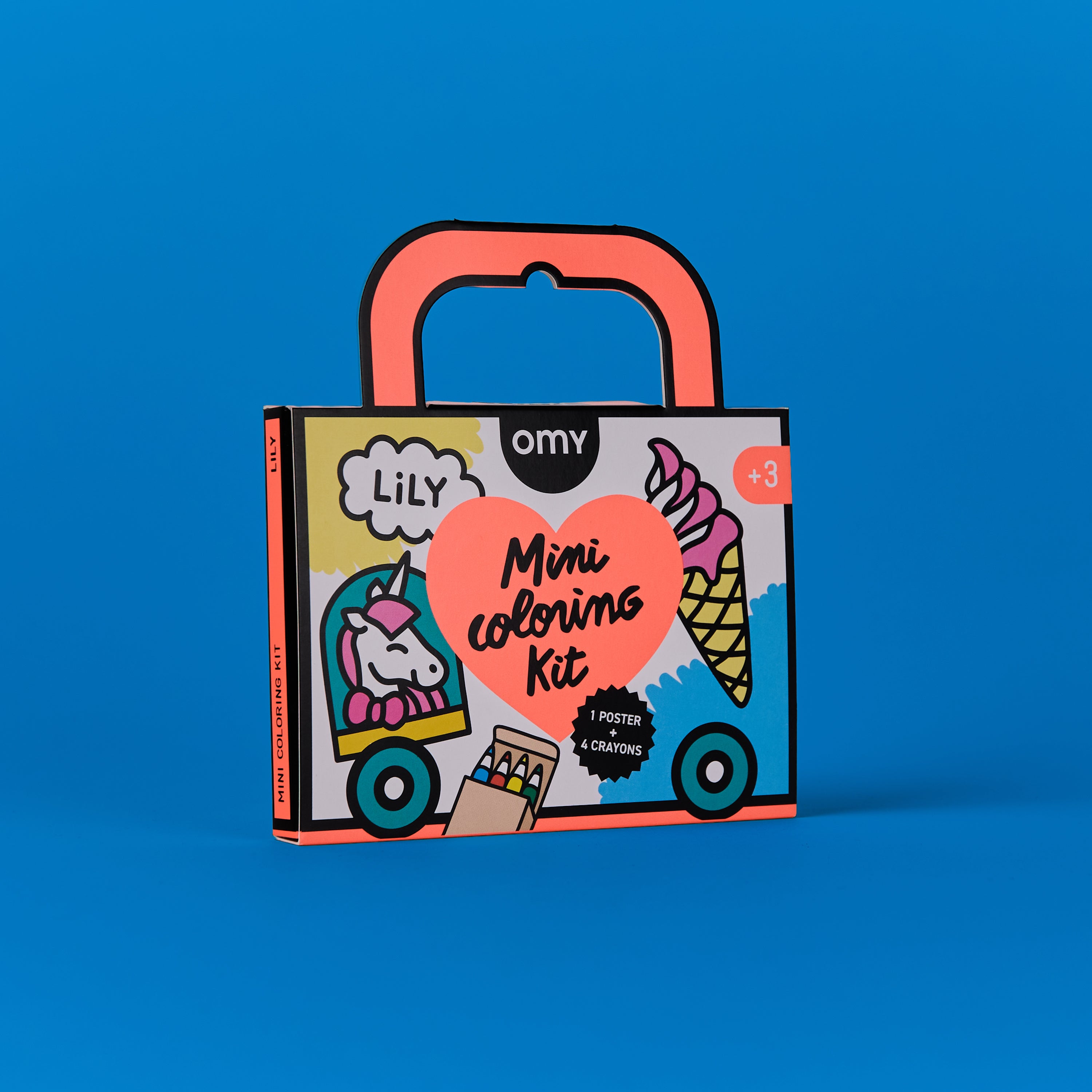 Mini Coloring Kit Lily par OMY – coffret créatif pour enfants avec illustrations licorne et glace, parfait à emporter partout.