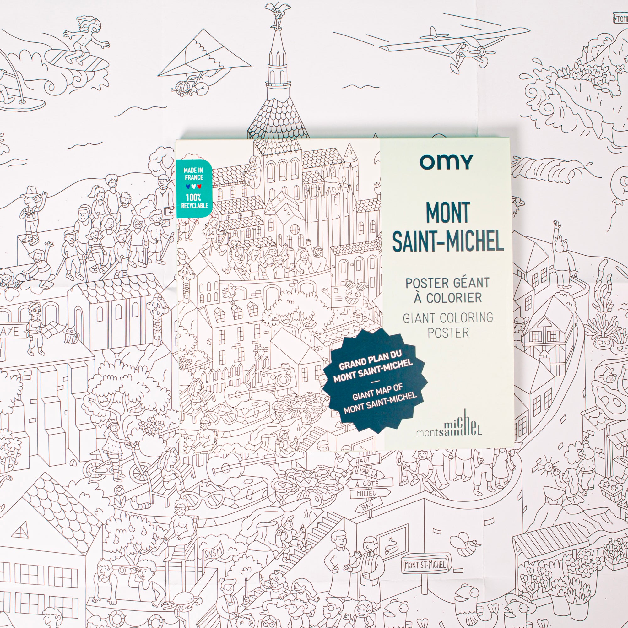 Zoom sur les détails en noir et blanc du poster Mont Saint-Michel à colorier