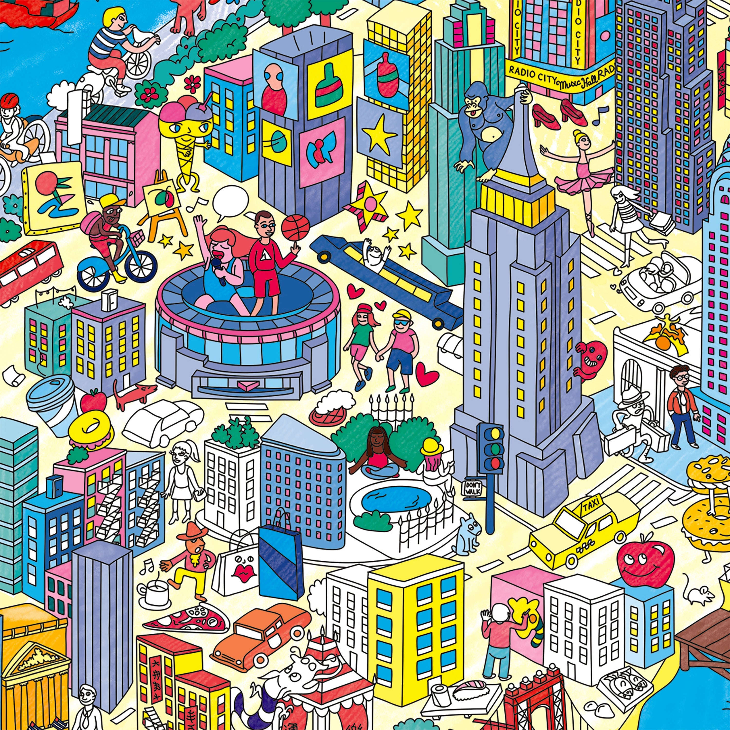Poster di New York colorato – scena illustrata di Manhattan con Times Square e grattacieli