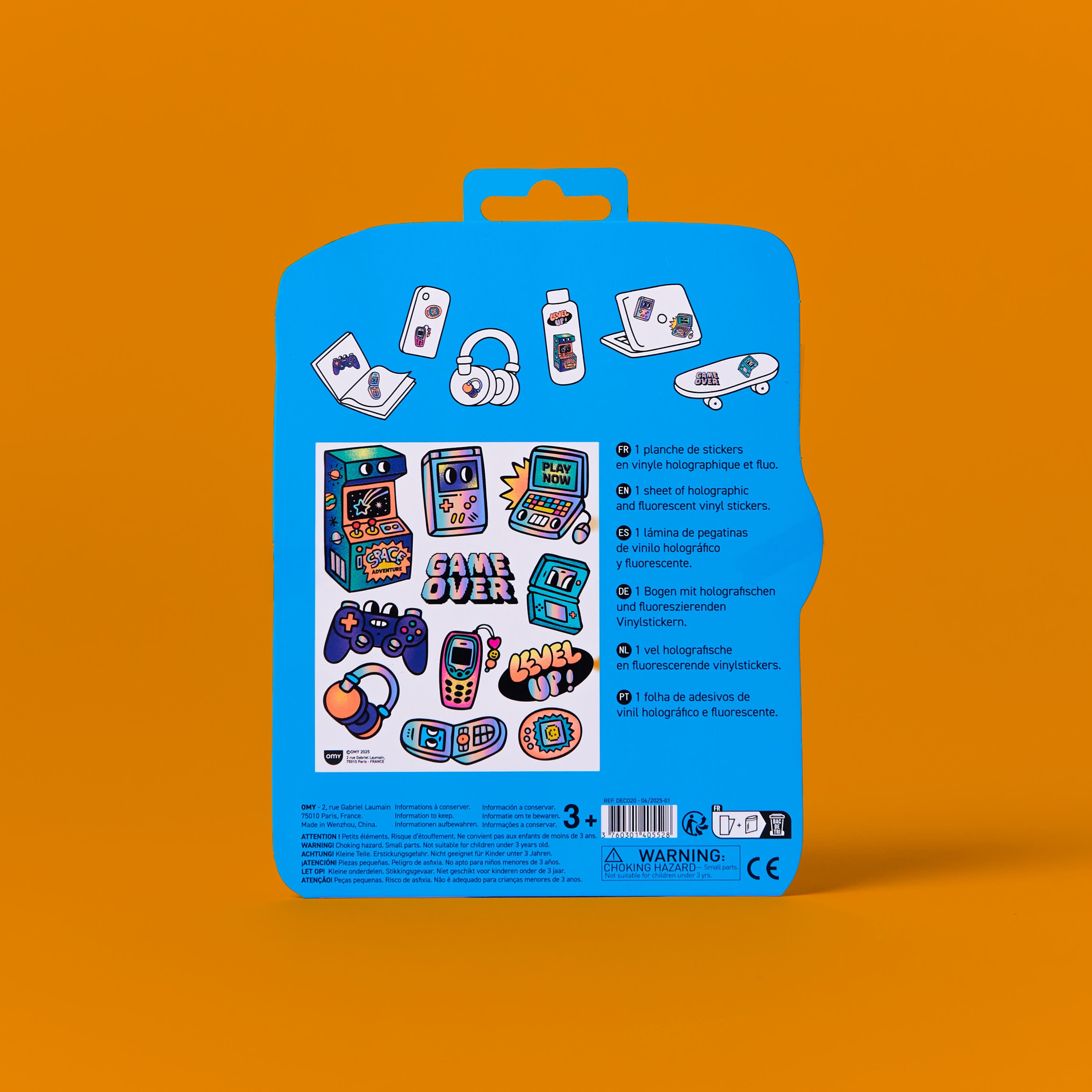 Dos du packaging Fabulous Stickers Game Boy OMY montrant la planche de stickers et les informations produit