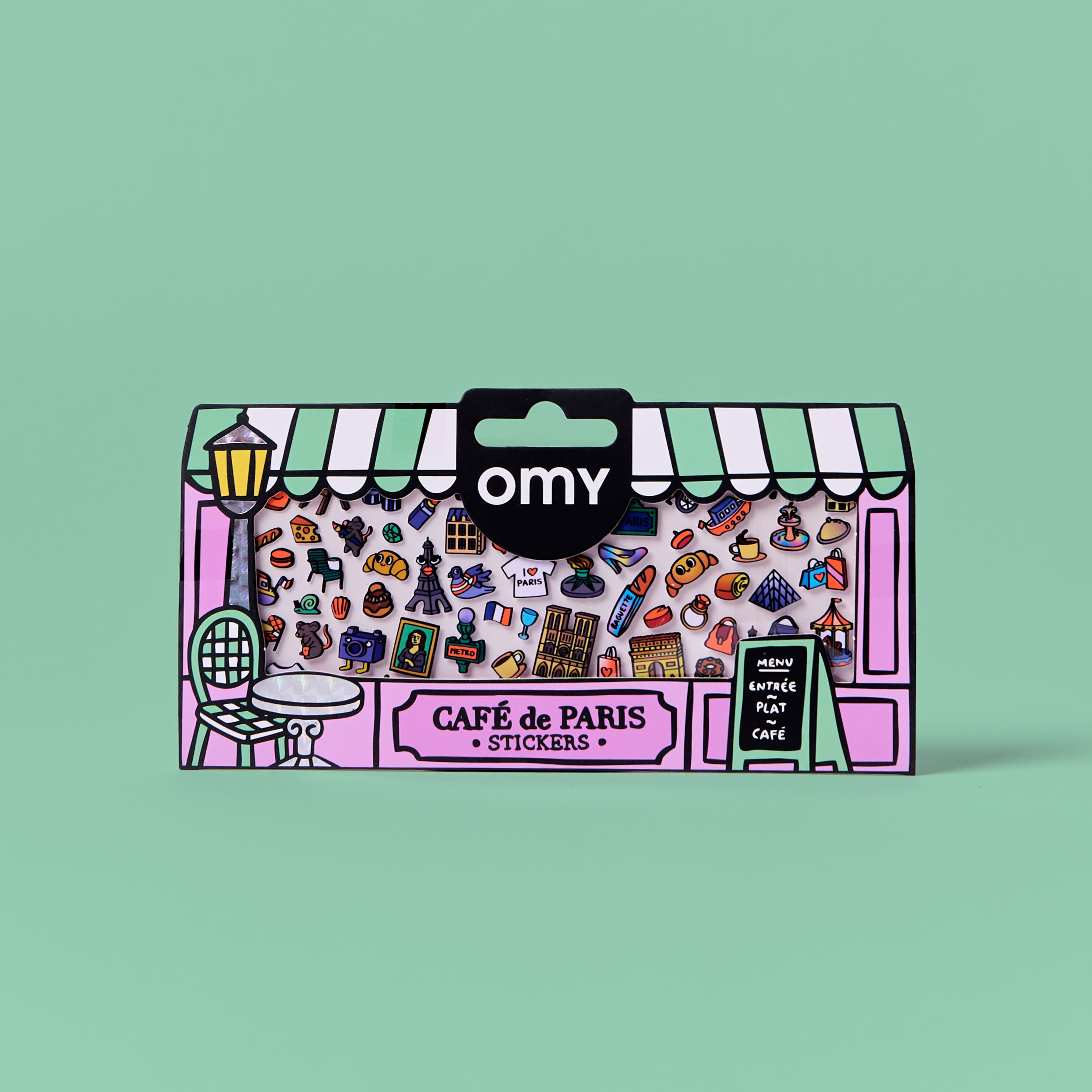 Fabulous Stickers Café de Paris OMY, planche de stickers décoratifs vinyle fluo et holographiques
