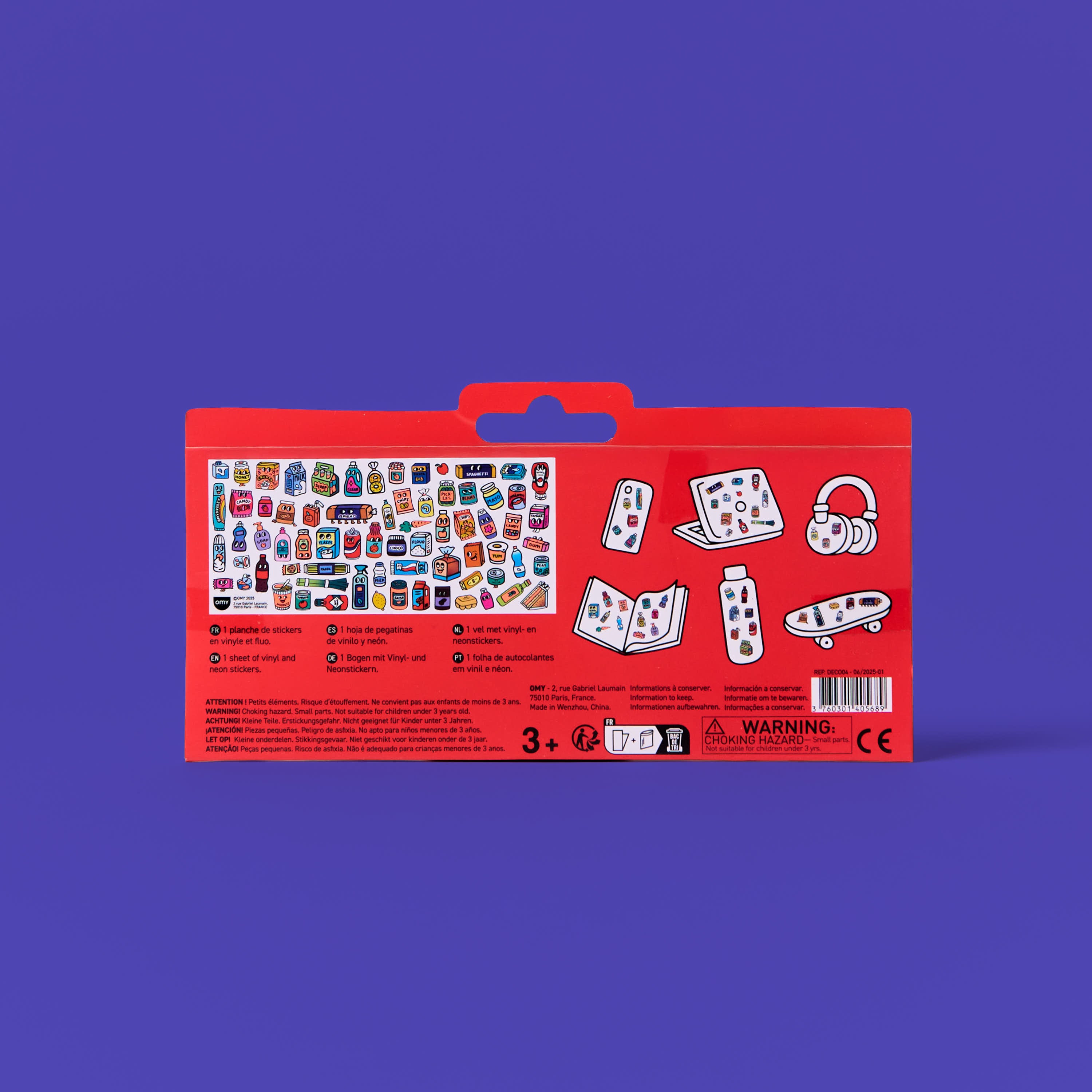 Dos du packaging Fabulous Stickers Supermarket montrant la planche de stickers et les idées d’utilisation