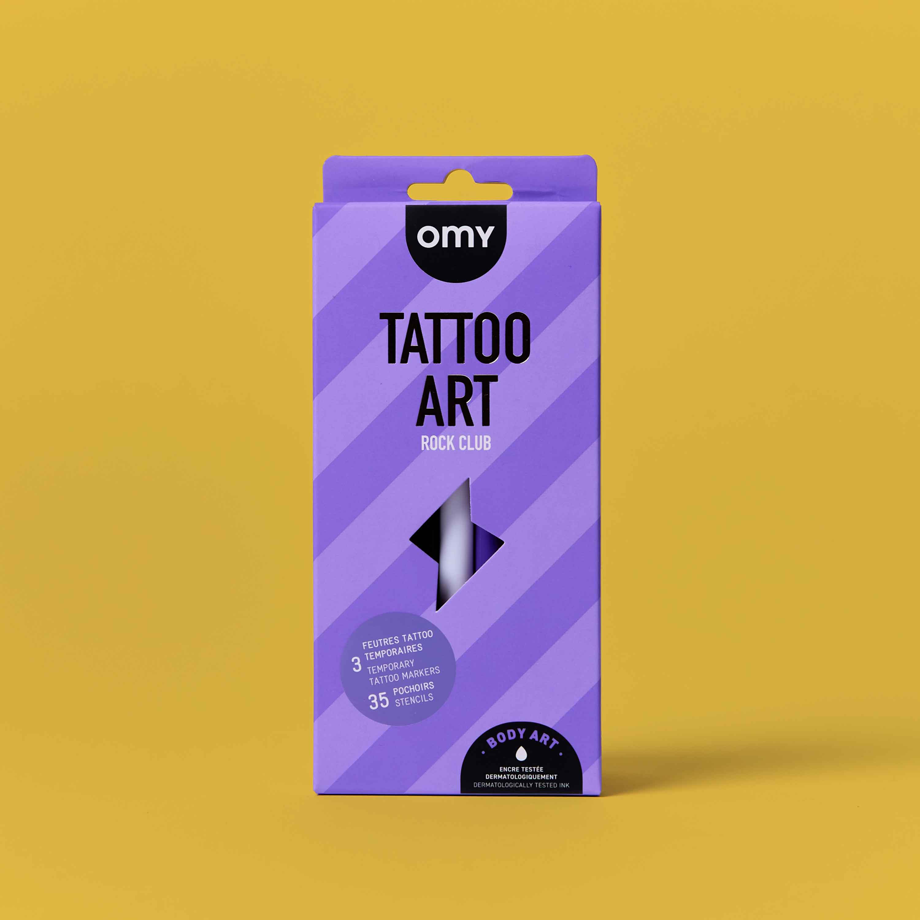 Coffret Tattoo Art Rock Club OMY, feutres tatouage temporaires créatifs pour dessiner sur la peau