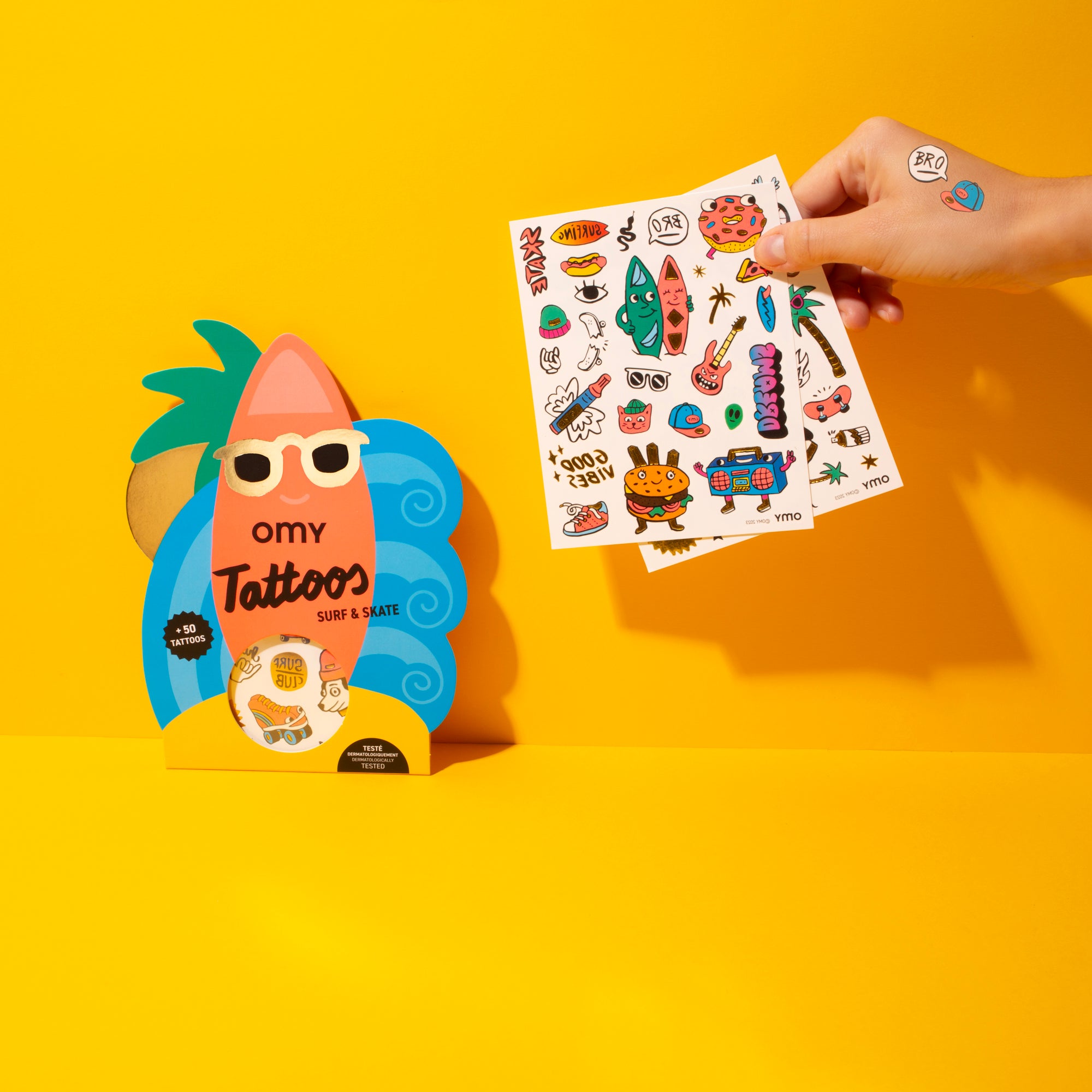 Pack Surf & Skate OMY avec tatouages funs et fluo pour enfants dès 3 ans
