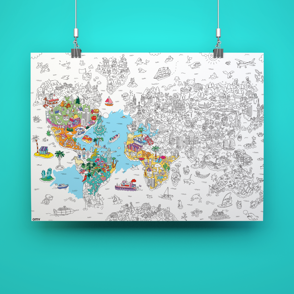Riesenposter OMY schwarz-weiß zum Ausmalen – lehrreiche und spielerische Karte.