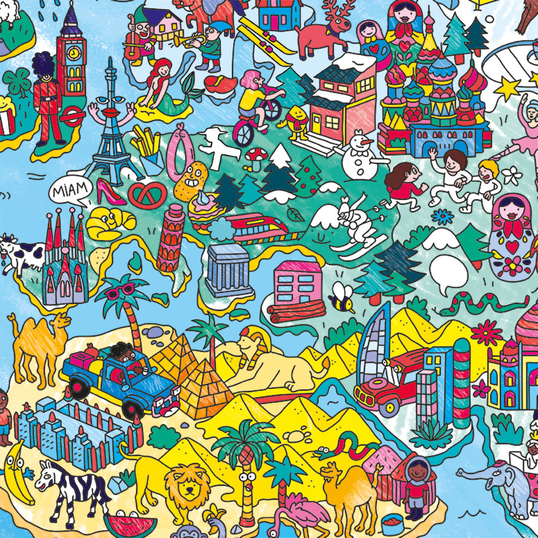 Colorier le monde avec OMY – Poster éducatif Atlas colorié, activité créative