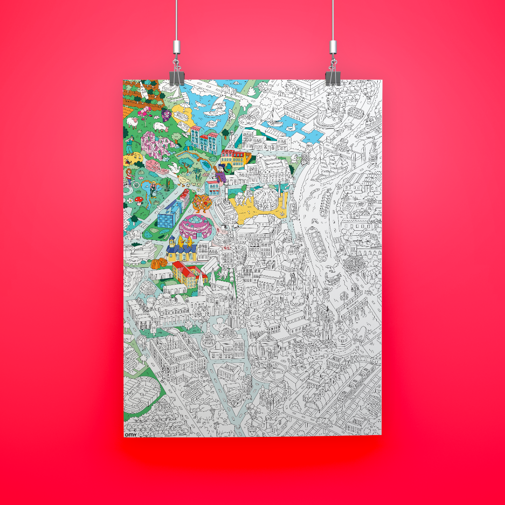 Póster gigante Bordeaux para colorear colgado – monumentos, río Garona y patrimonio.