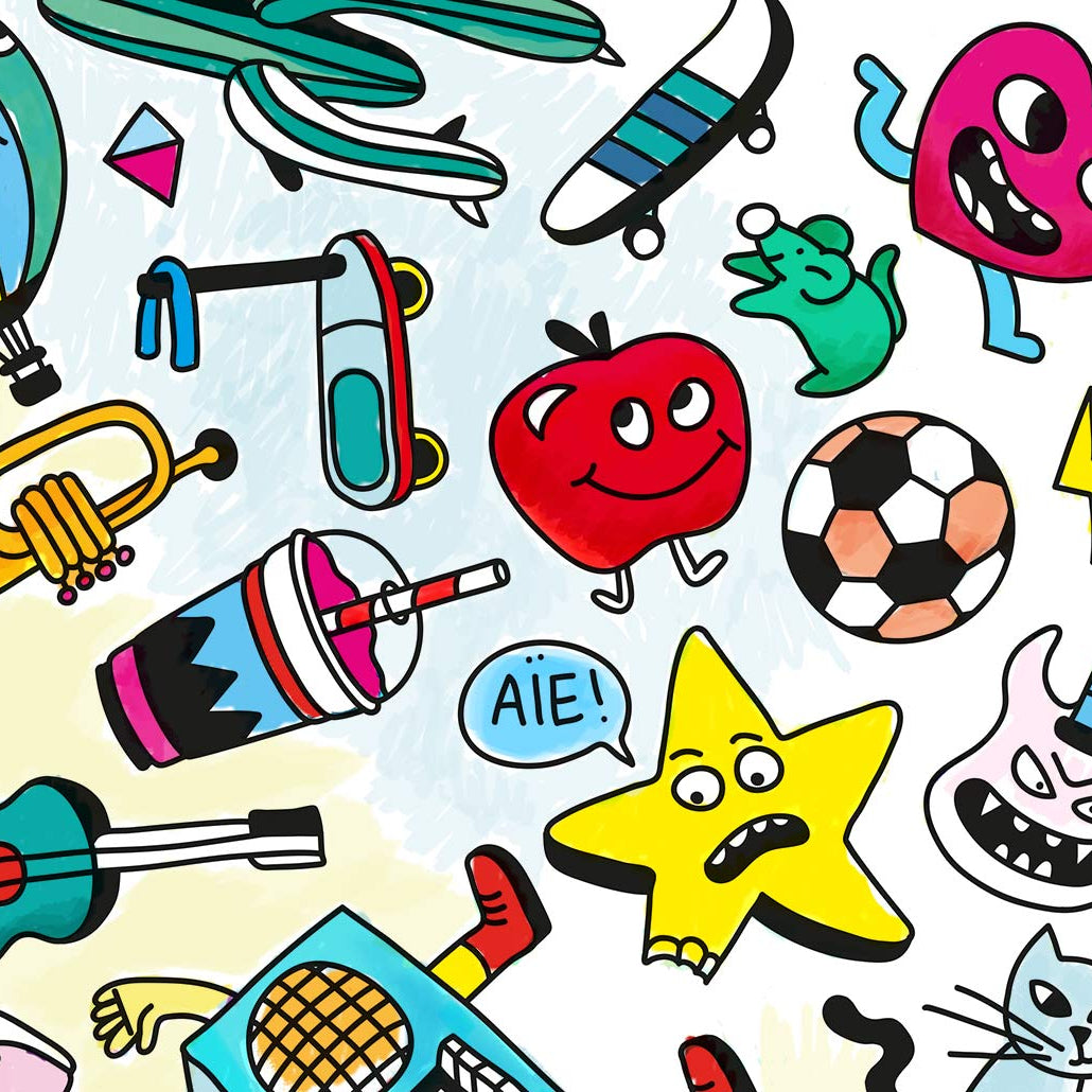 Détails colorés du poster géant Baby Pop Art – Illustrations fun et décalées à colorier