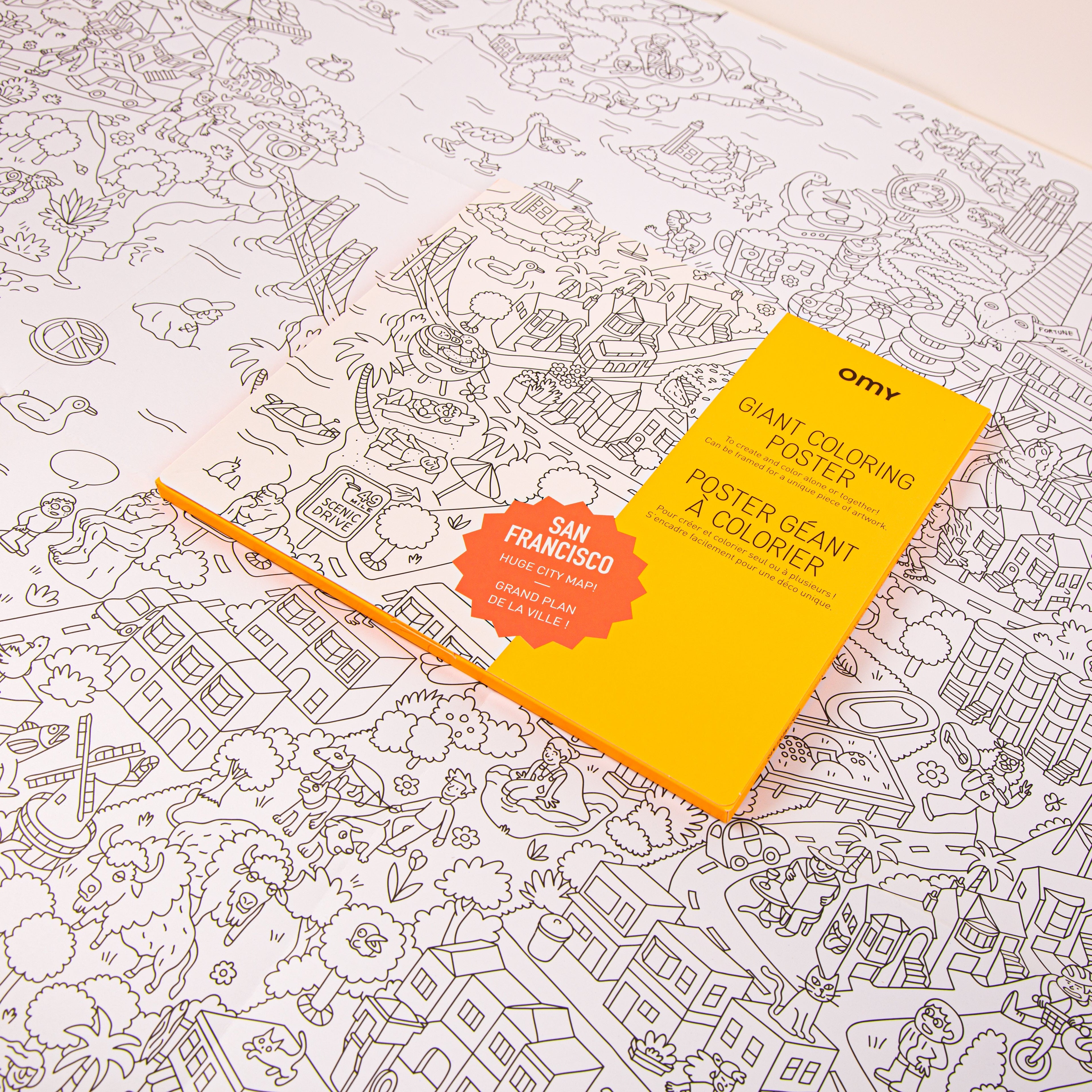 Zoom sur le poster San Francisco à colorier avec légende jaune