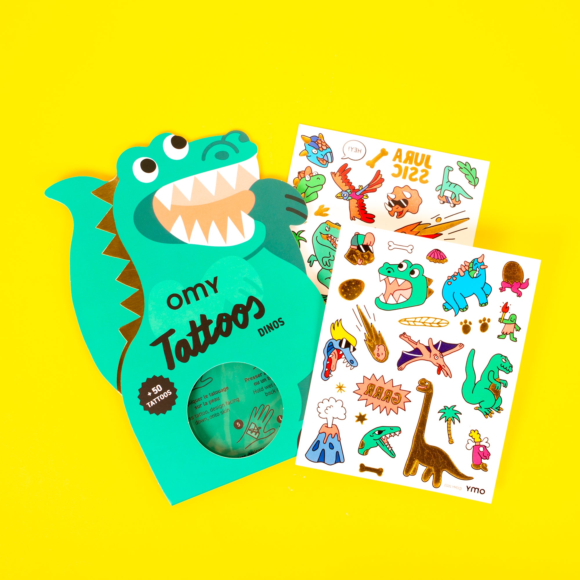 Pochette et planche de tatouages OMY Dinos – Accessoire fun dès 3 ans