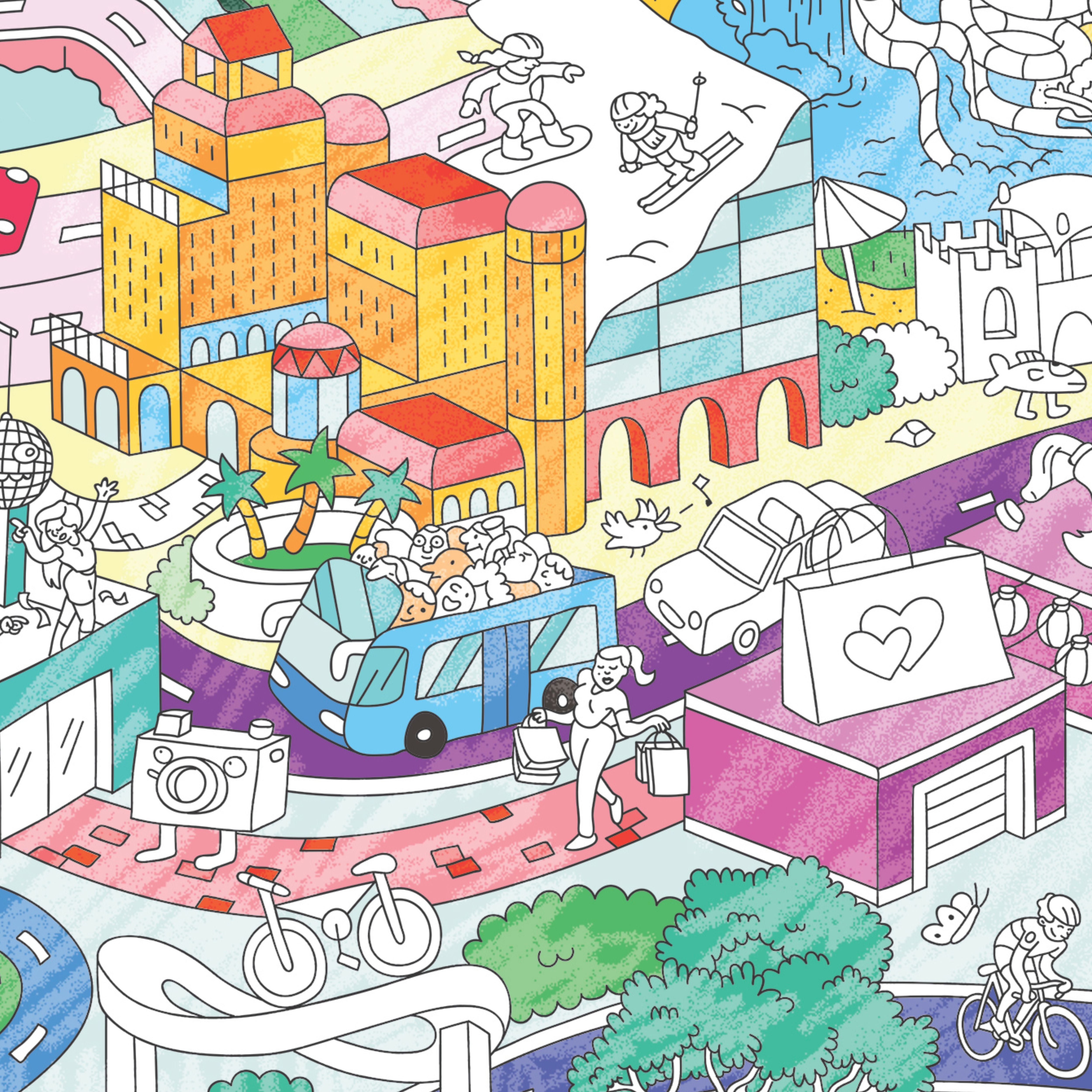 Poster Dubai colorié avec Burj Khalifa, buildings modernes et marina