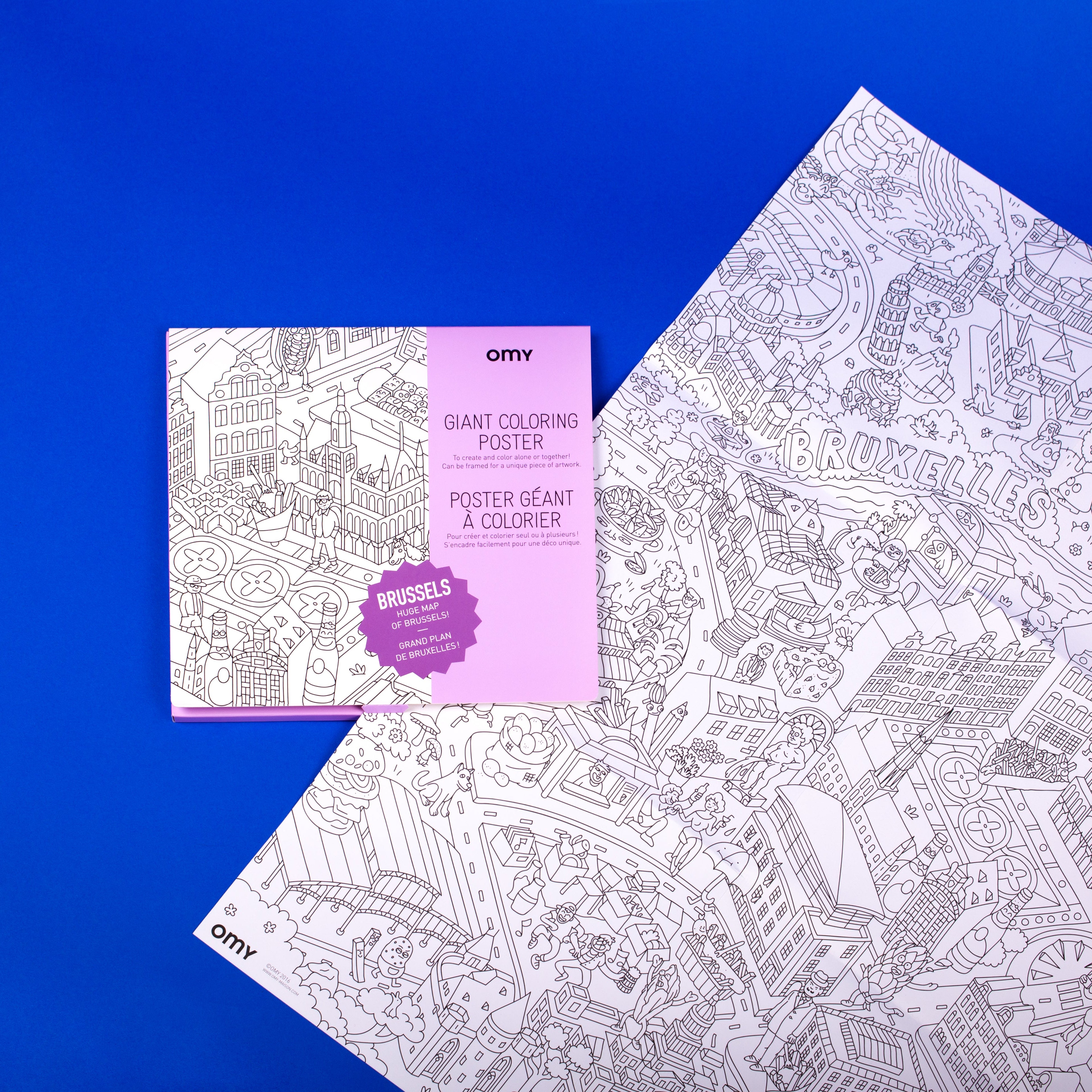 Détail du poster Bruxelles à colorier avec le Manneken Pis et des maisons typiques