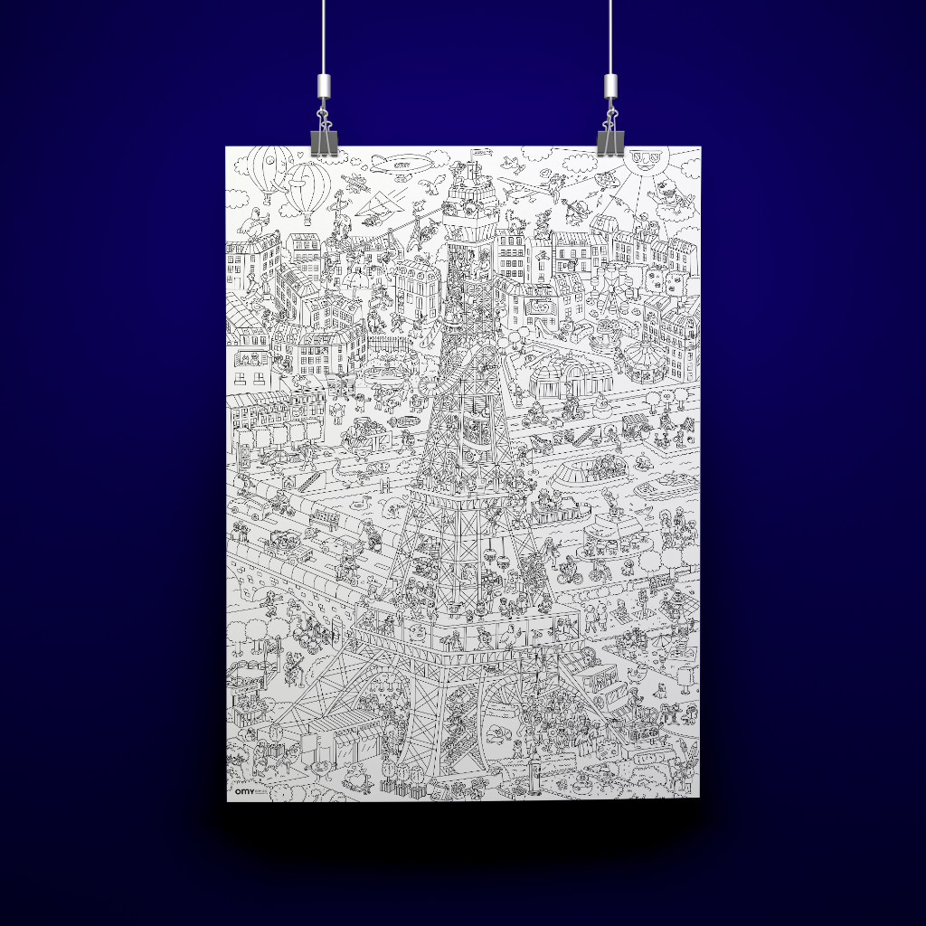 Poster "Tour Eiffel" suspendu, illustration à colorier en noir et blanc