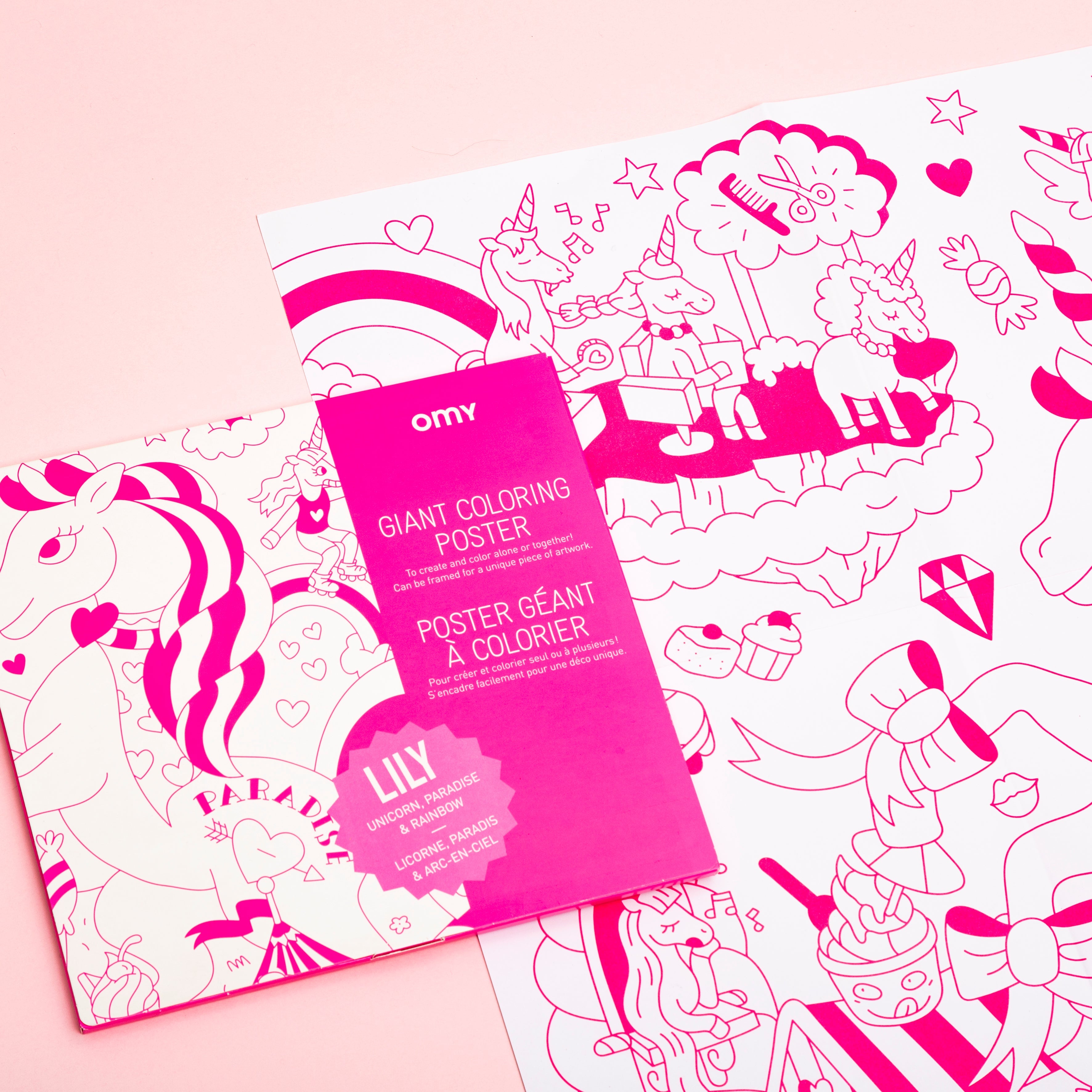Pochette rose fluo et poster géant Lily de la marque OMY