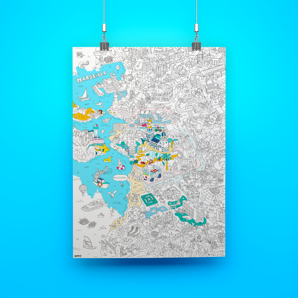 Póster gigante OMY Marsella para colorear colgado en la pared, ideal para decorar la habitación de un niño
