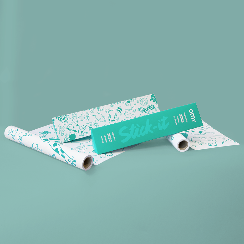 Papier adhésif Stick-it ANIMALS OMY avec motifs d’animaux à colorier, idéal pour décorer une chambre d’enfant