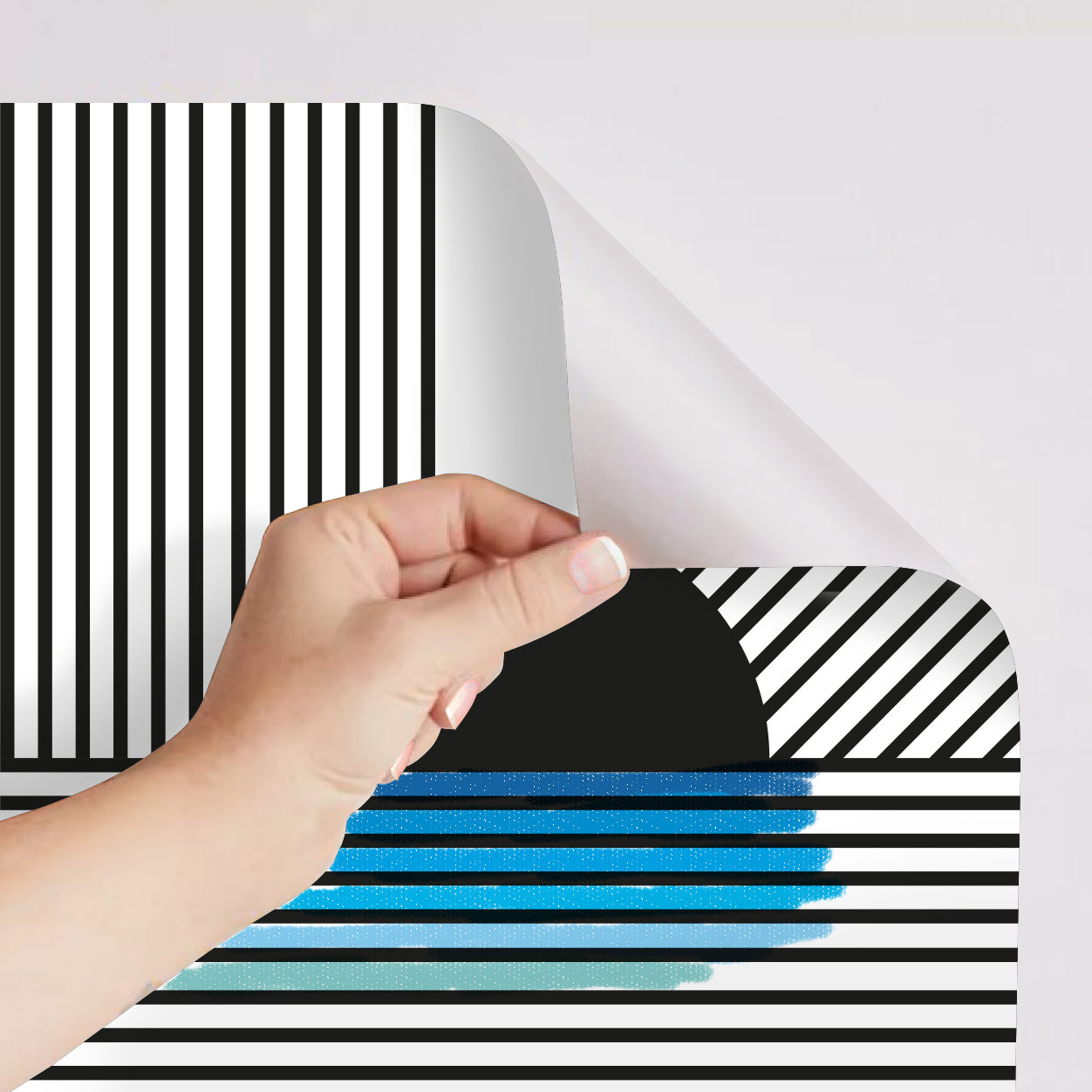 Zoom sur le papier adhésif repositionnable Stick-it GRAPHIC d’OMY, noir et blanc, effet illusion d’optique.