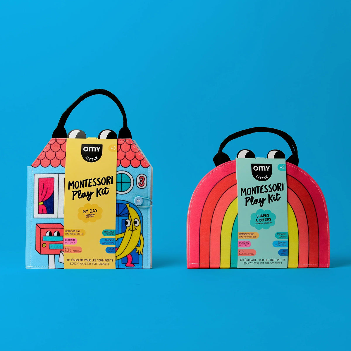 OMY Montessori Playkit duo: My Day home cases and rainbow Shapes and Colors for children from age 3.