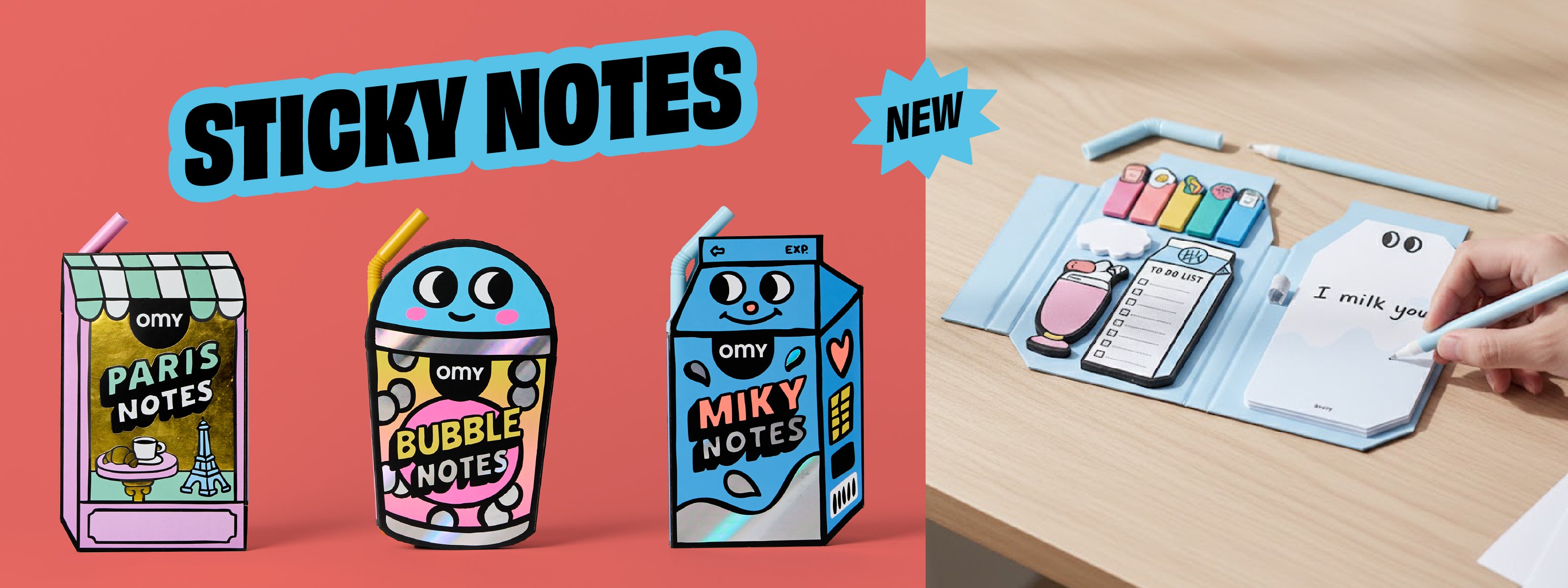 Gamme Sticky Notes OMY – Paris Notes, Bubble Notes et Miky Notes – Bloc-notes repositionnables originaux, nouvelle collection
