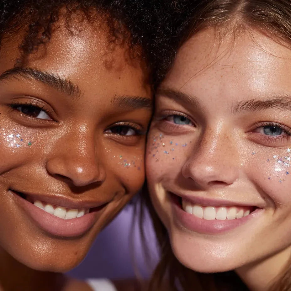 Dos chicas con los freckles Cosmic Queen en la cara