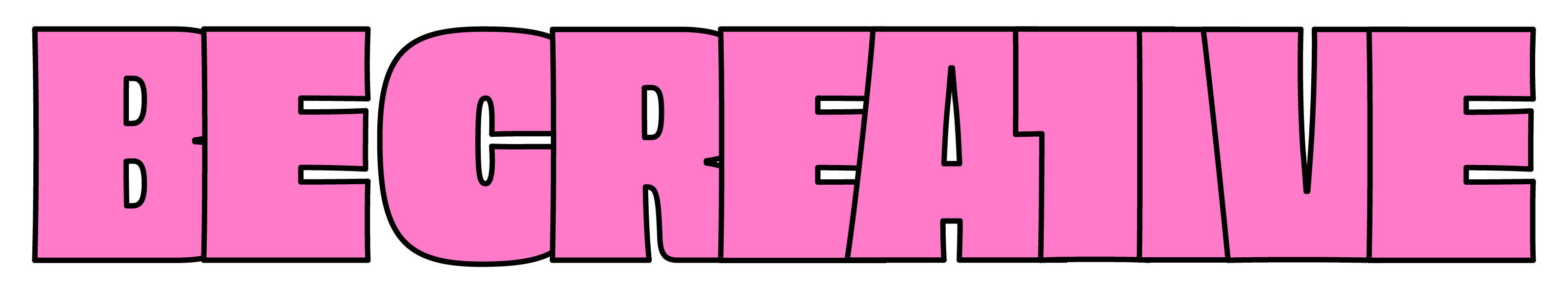 Bannière animée OMY : Be Creative en grandes lettres roses