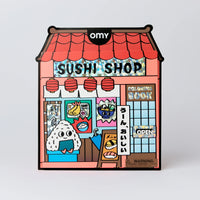 Giant OMY coloring shop “Sushi Shop” illustrated on a sushi restaurant theme.