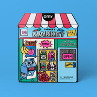 Giant OMY coloring shop “Farmer’s Market” illustrated on a market theme.