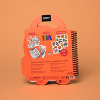 Back of the Truck OMY coloring book and sticker book shaped like a food truck: 35 pages to color, 2 pages of stickers and 5 wax crayons, ages 3 and up
