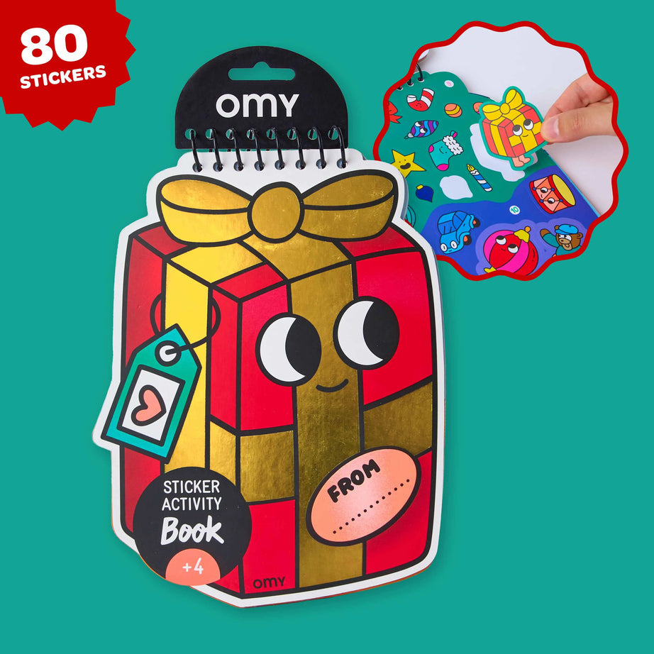 Sticker Activity Book Noël OMY with 80 repositionable stickers to decorate Christmas scenes.