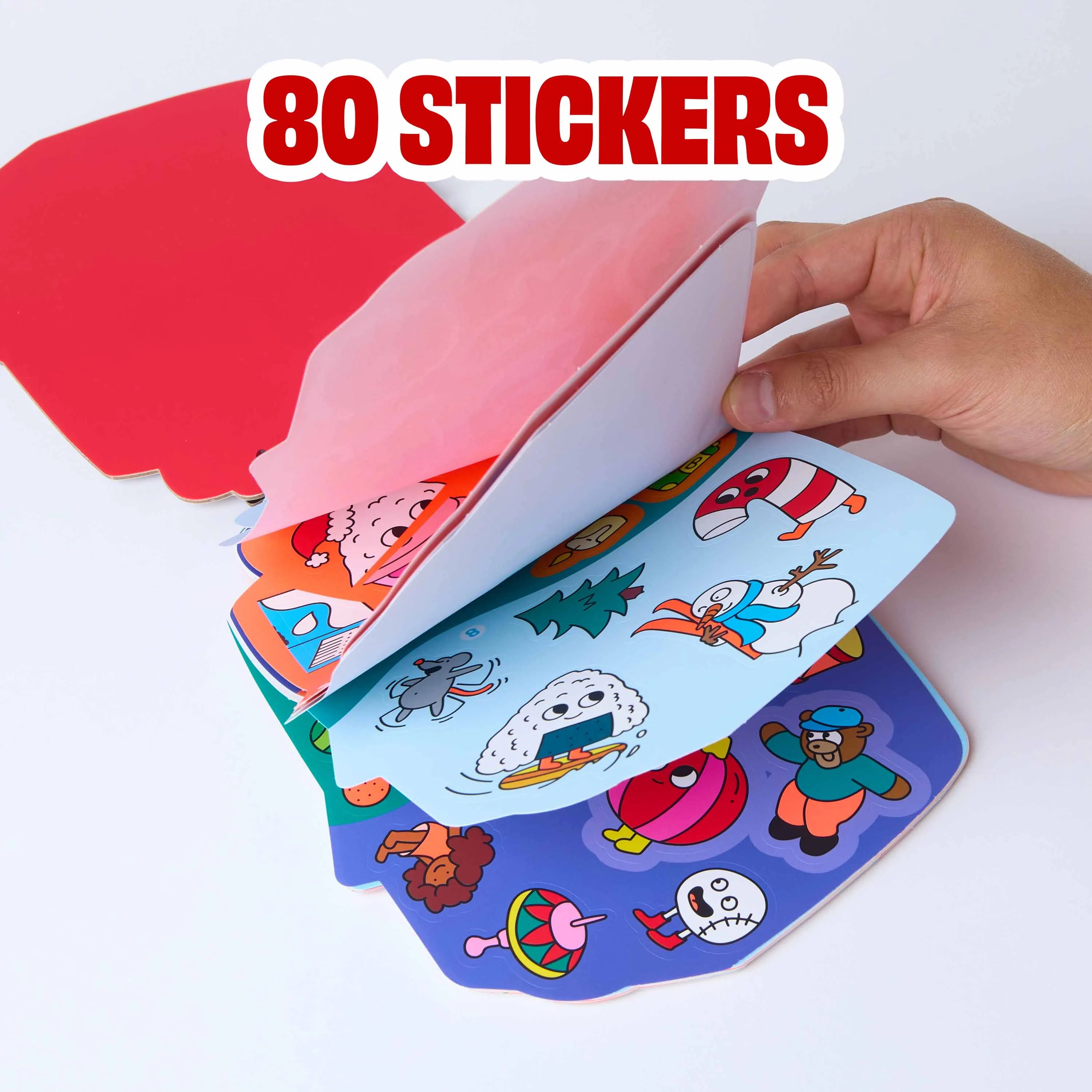 Sticker Activity Book Noël OMY aperto su più fogli con 80 sticker colorati a tema natalizio.