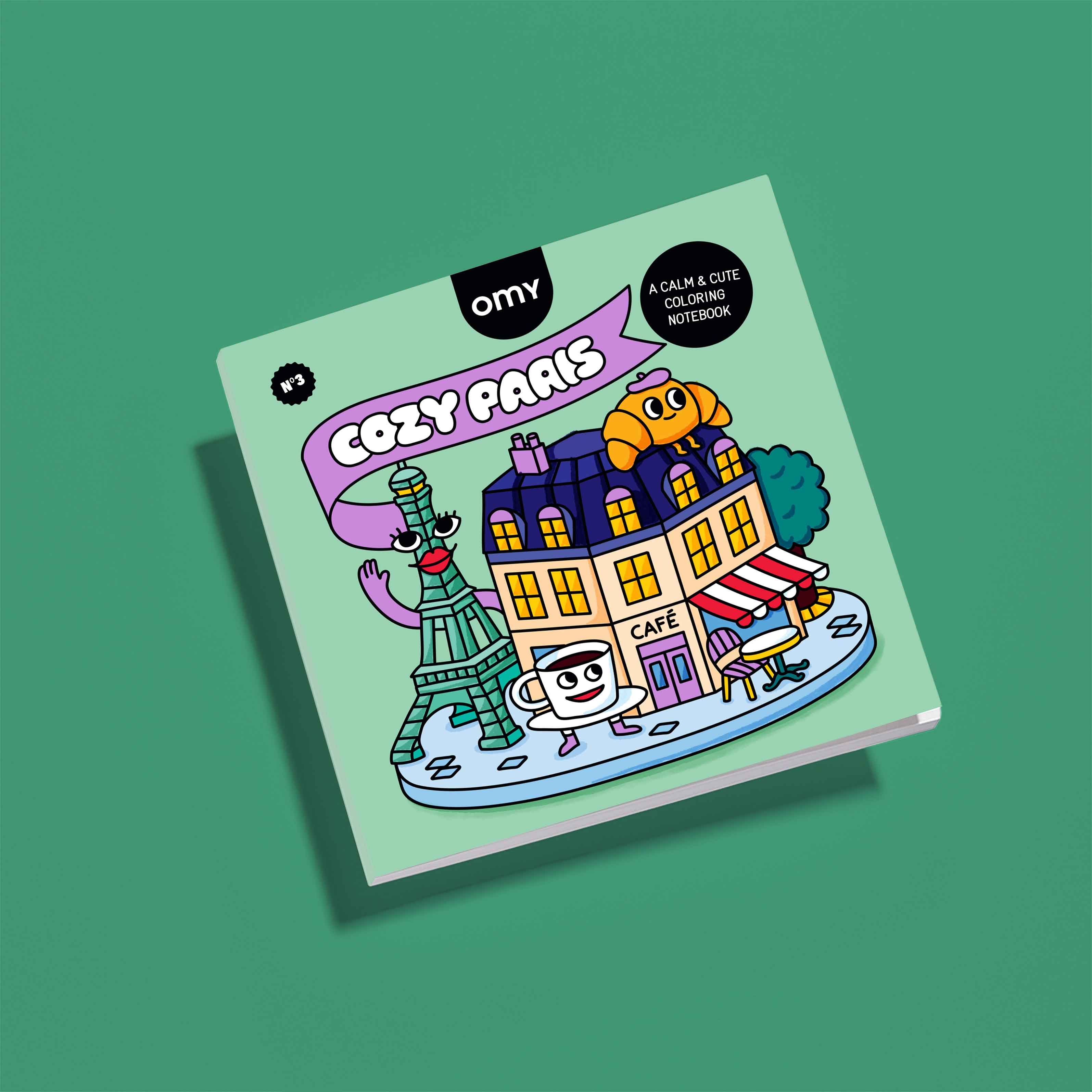 Cahier de coloriage OMY Cozy Art Paris avec illustration mignonne de la tour Eiffel, d’un café parisien et de personnages iconiques à colorier - carnet créatif et apaisant pour enfants et adultes