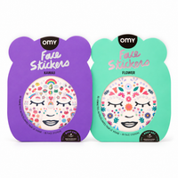 Sticker per il viso OMY: Face Stickers Kawaii viola e Face Stickers Flower verdi, 85 sticker autoadesivi ciascuno