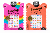 Set OMY Earrings Lily y Kawaii: 2 láminas de 104 pendientes autoadhesivos (unicornio, arcoíris, corazones, animales kawaii)