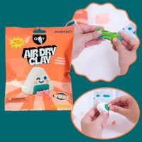 OMY Air Dry Clay Yuki Set mit Vorschau der Schritte zum Erstellen der Figur aus Modelliermasse