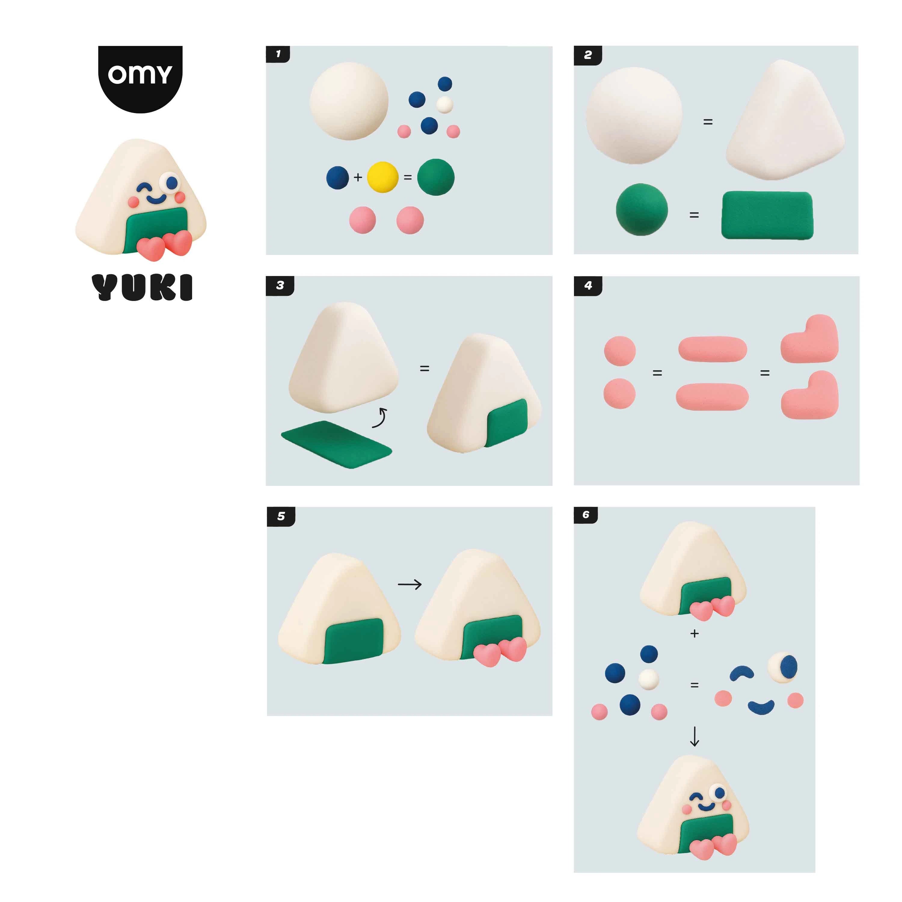 Illustrierte Schritt-für-Schritt-Anleitung zum Erstellen der Figur Yuki mit der Modelliermasse OMY Air Dry Clay