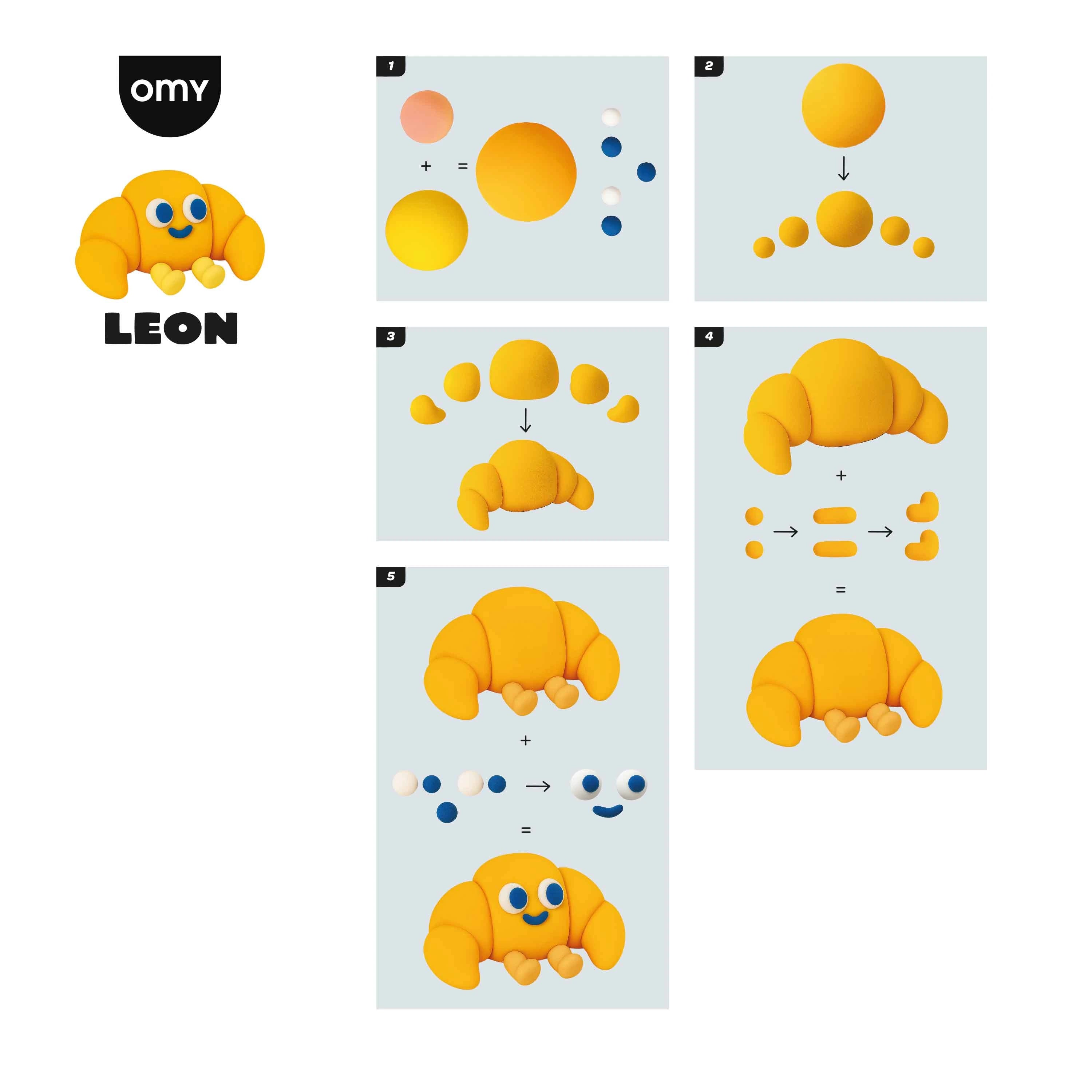 Tutorial illustrato passo dopo passo per creare il personaggio Léon con la pasta da modellare OMY Air Dry Clay