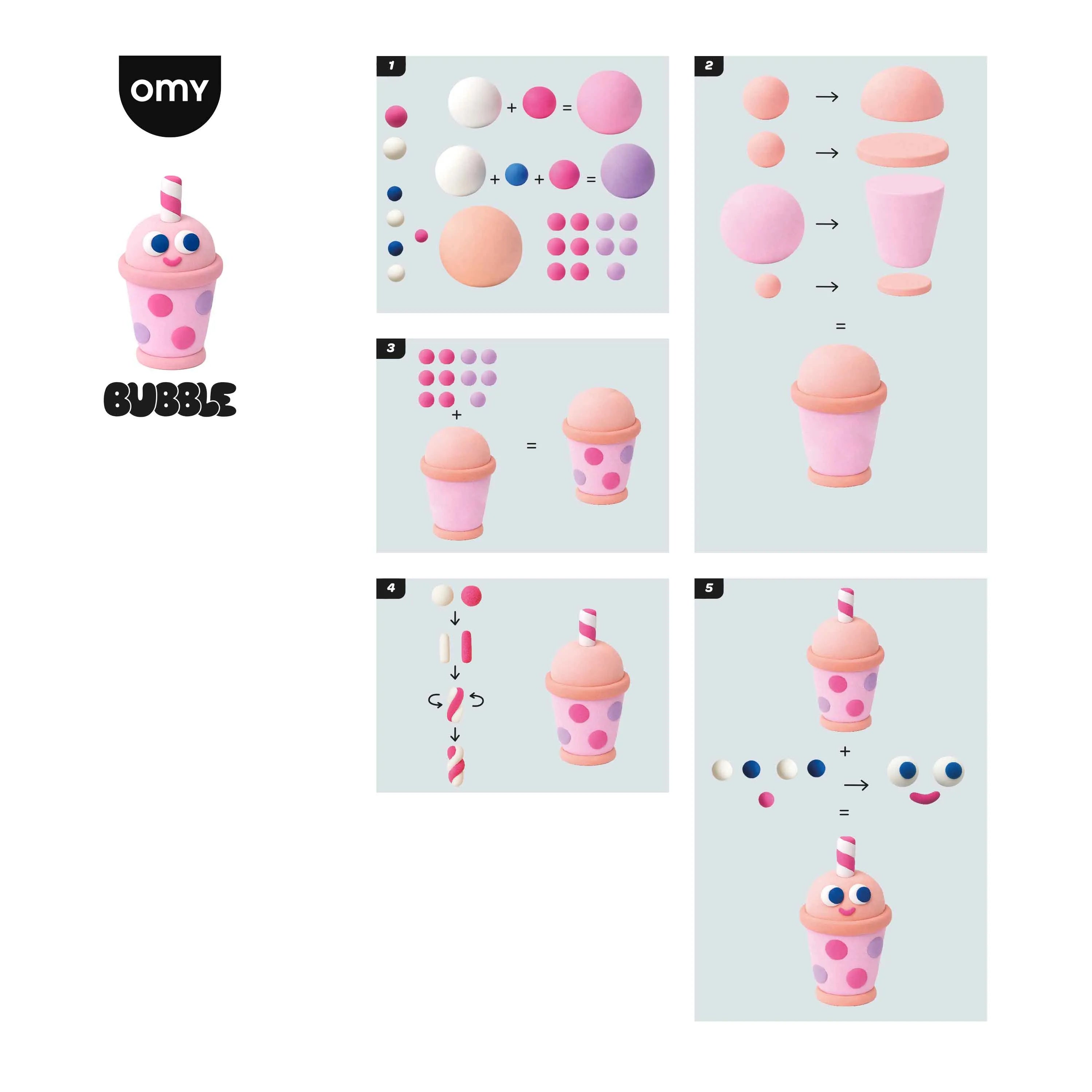 Tutoriel illustré étape par étape pour créer le personnage Bubble avec la pâte à modeler OMY Air Dry Clay